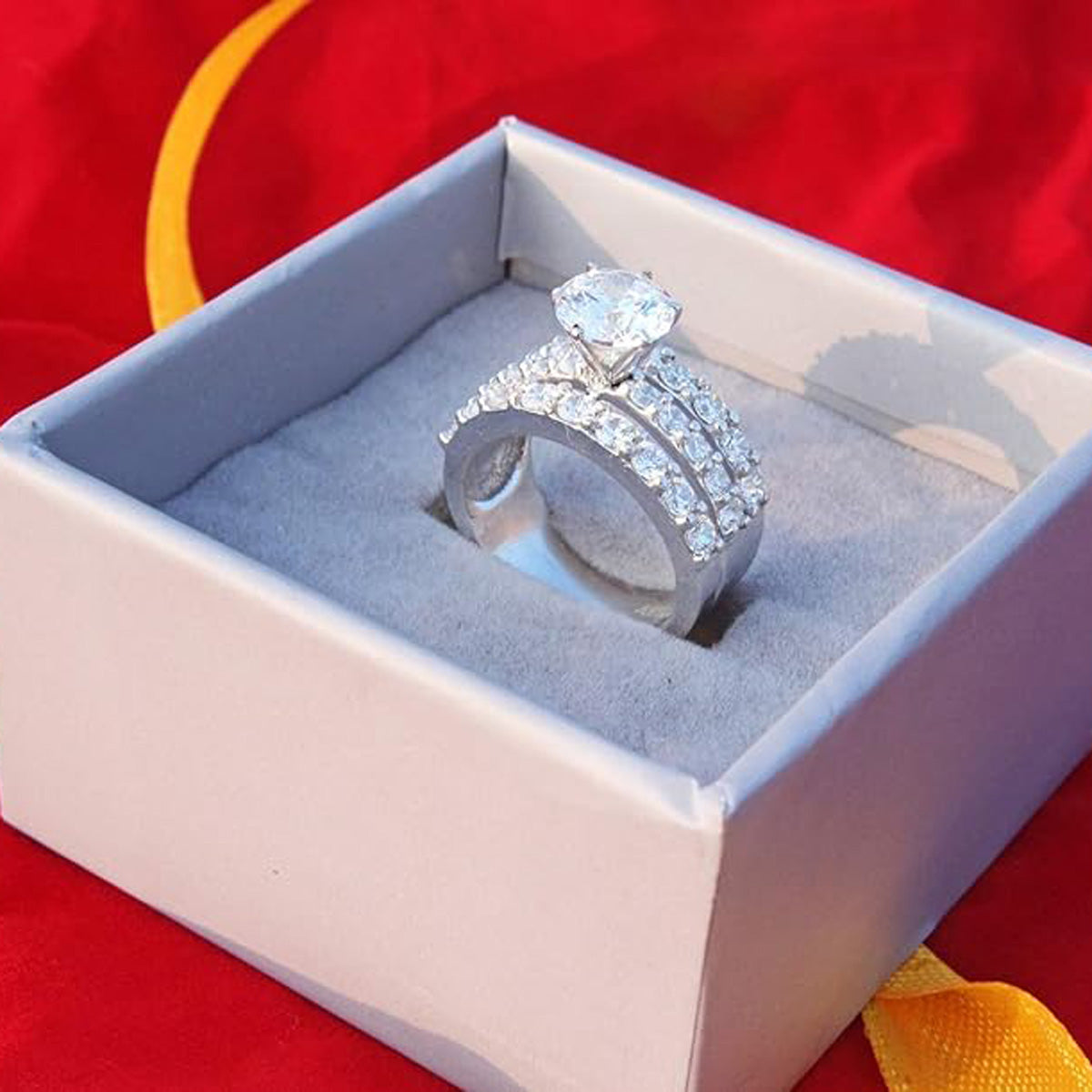 925 Sterling Silver Three Stone Studded Line With Single Swarovski Stone Cockatil Ring For Girls And Women