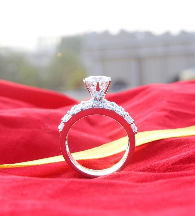 925 Sterling Silver Three Stone Studded Line With Single Swarovski Stone Cockatil Ring For Girls And Women