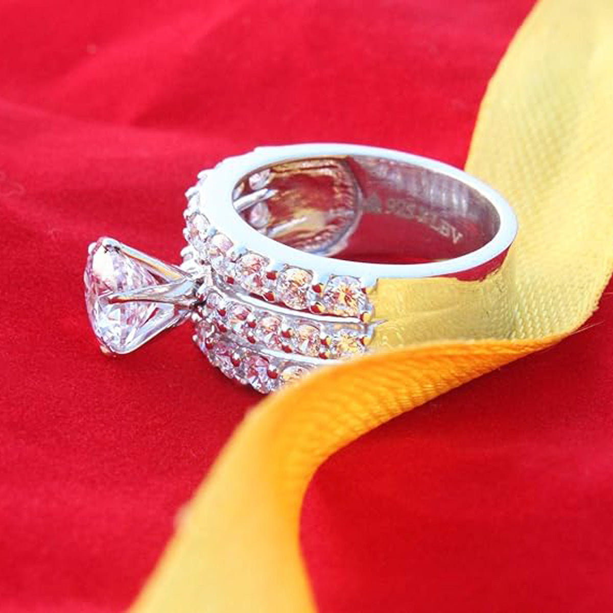 925 Sterling Silver Three Stone Studded Line With Single Swarovski Stone Cockatil Ring For Girls And Women