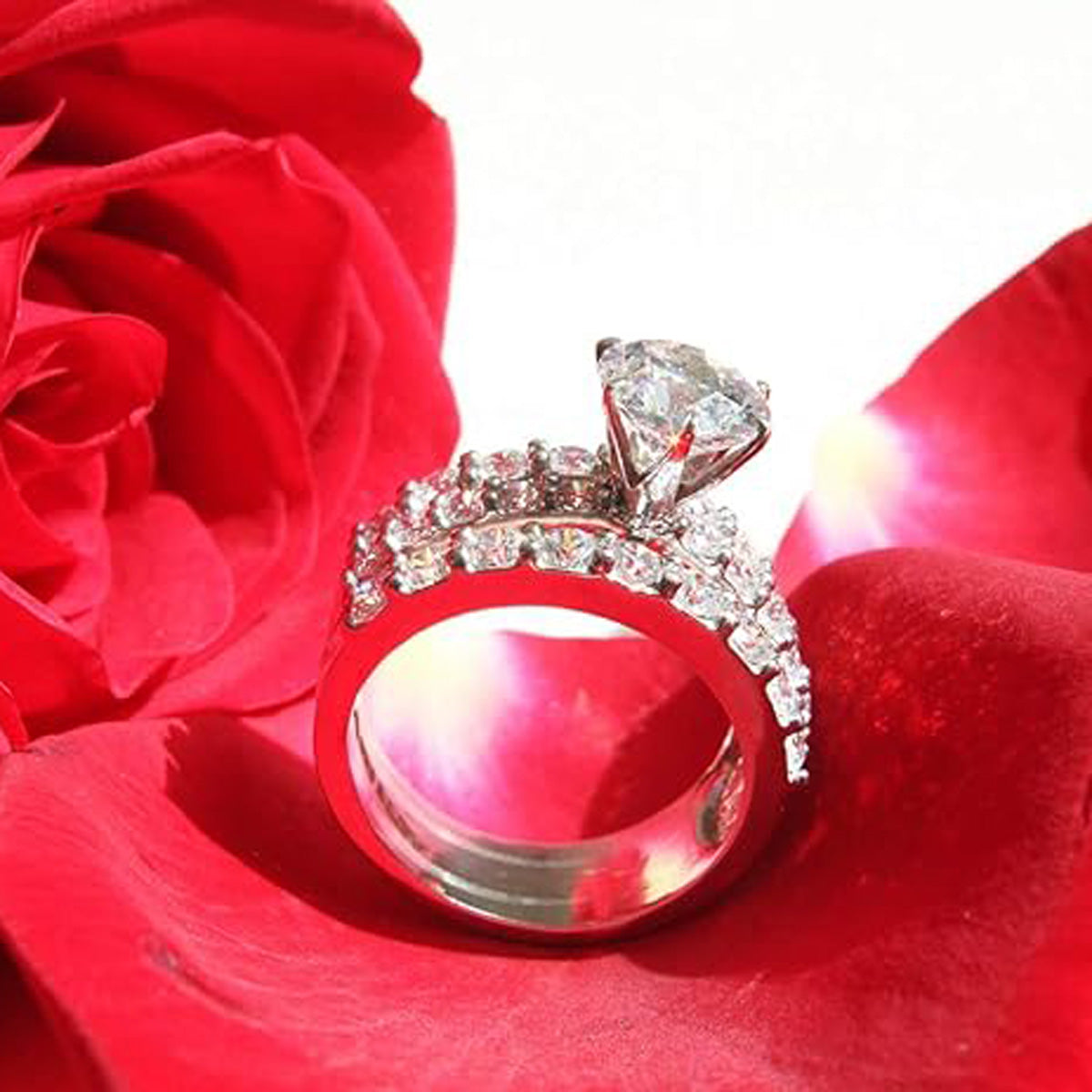 925 Sterling Silver Three Stone Studded Line With Single Swarovski Stone Cockatil Ring For Girls And Women
