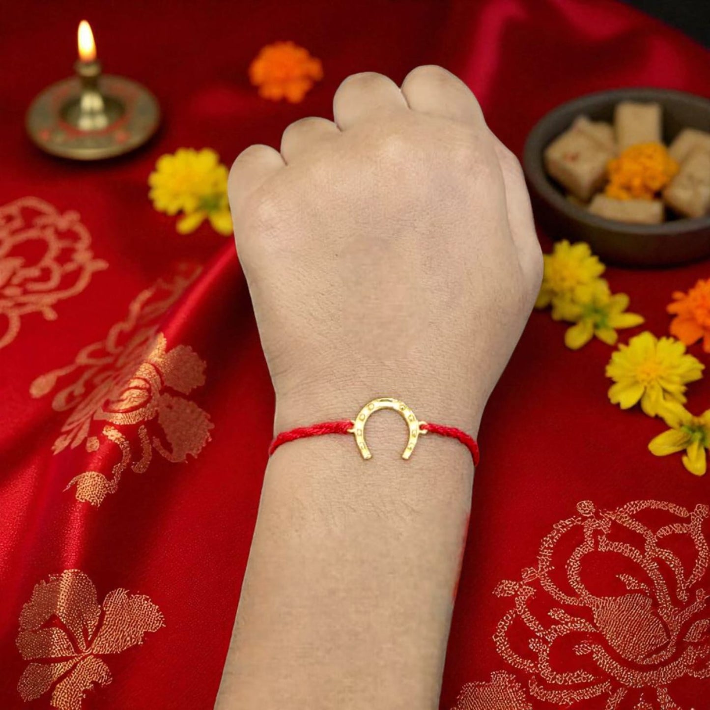 Silver Horse Shoe Rakhi For Brother