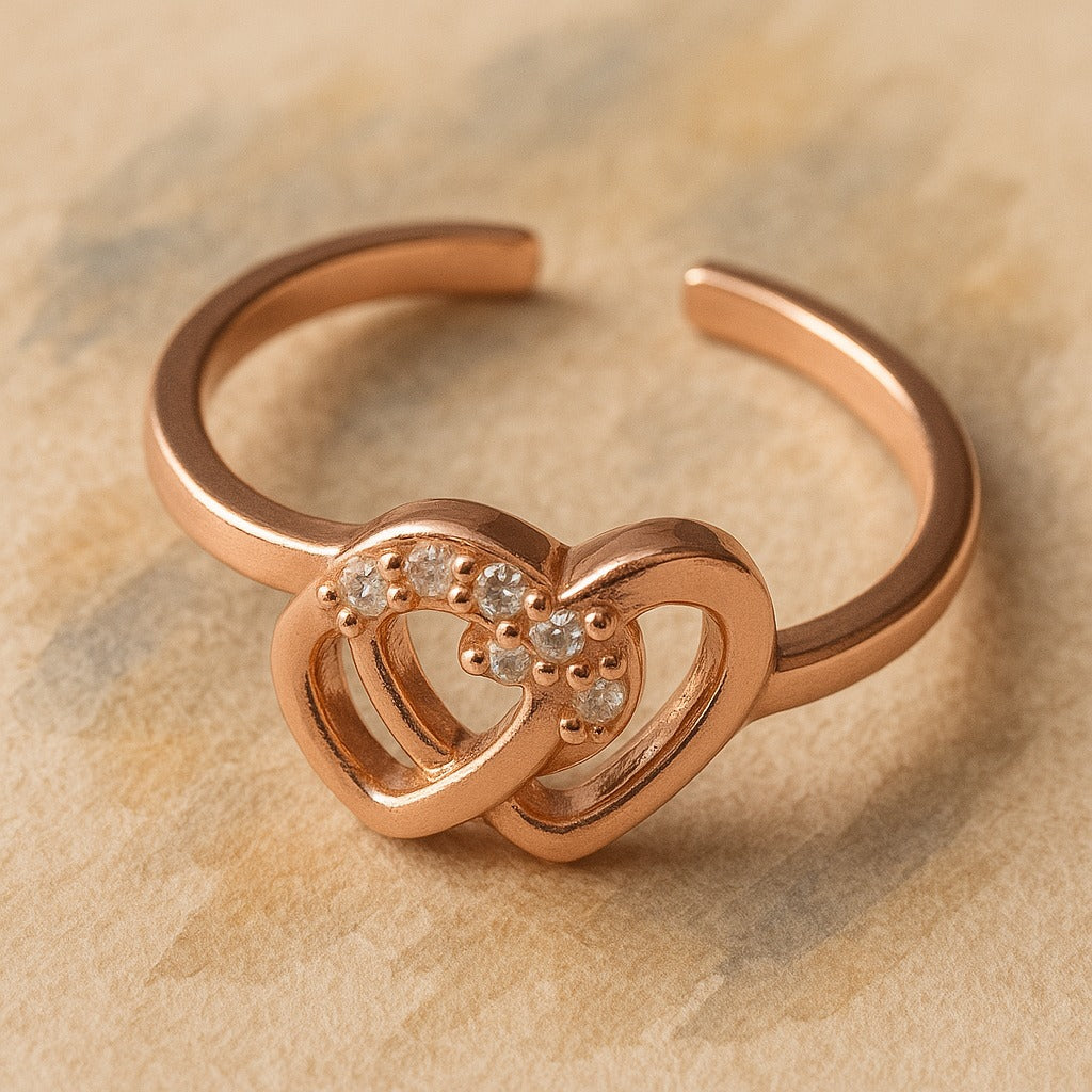 Rose Gold Heart Shape Silver Ring