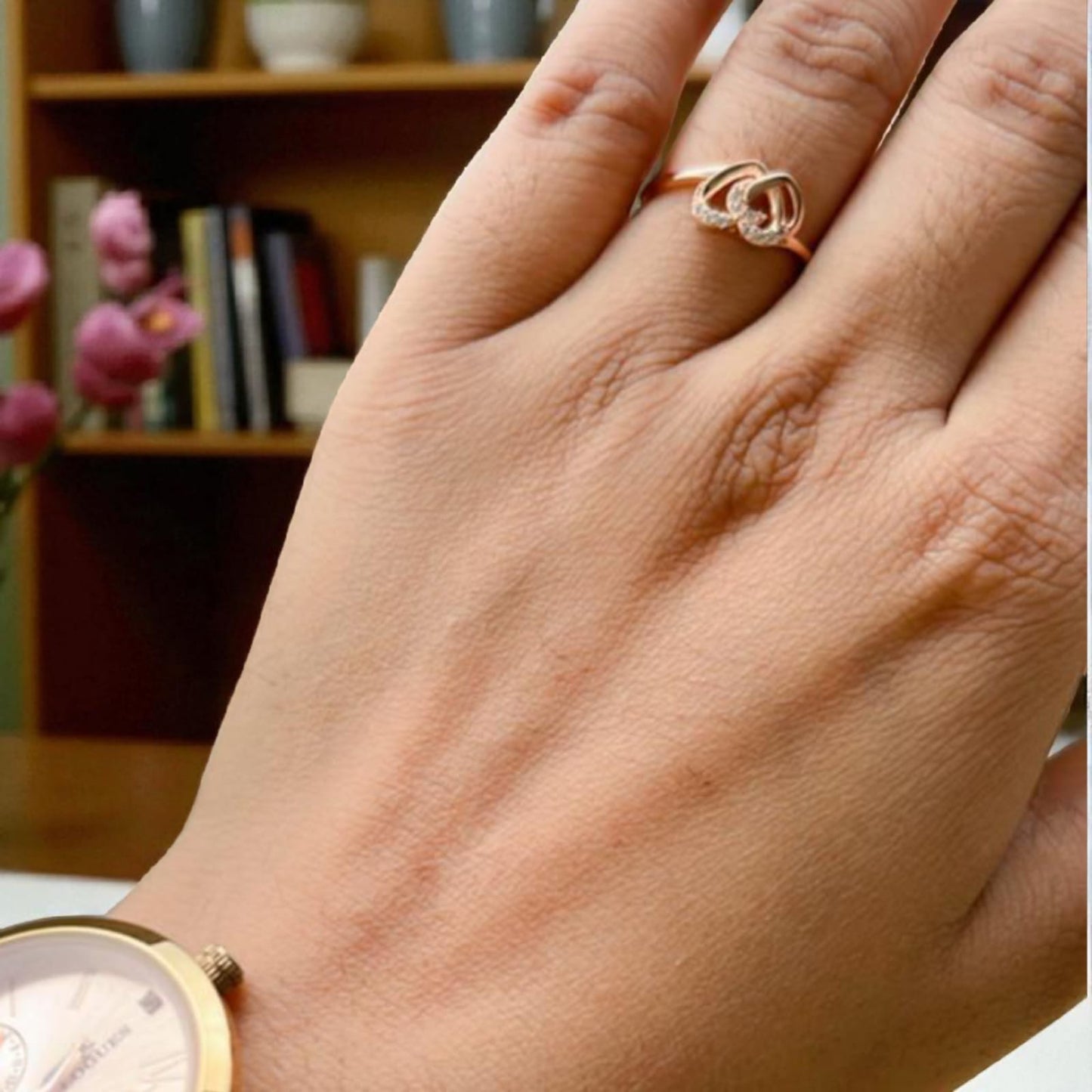 Rose Gold Heart Shape Silver Ring