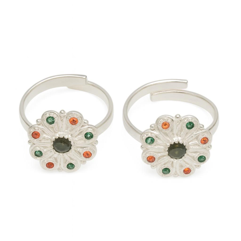 Multicolor Design (Green Stone) Shape Toe Ring