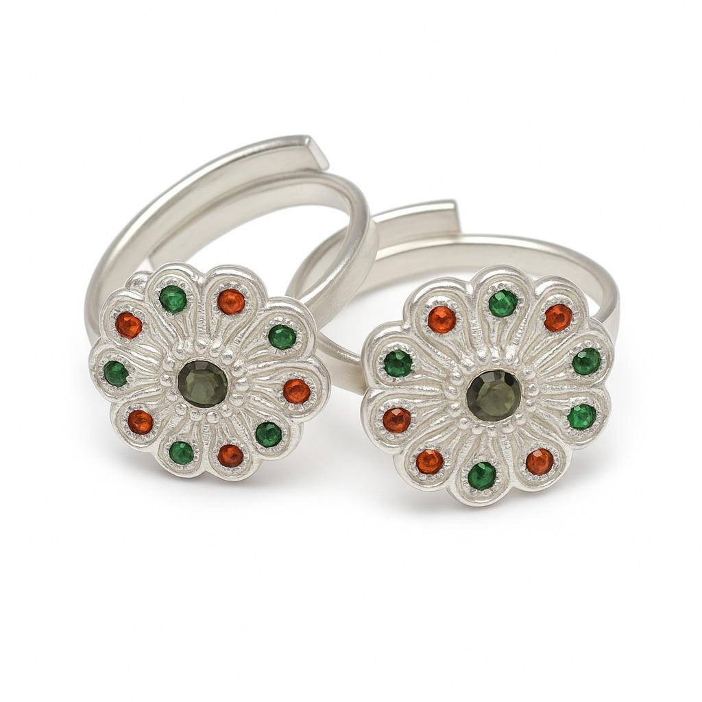 Multicolor Design (Green Stone) Shape Toe Ring