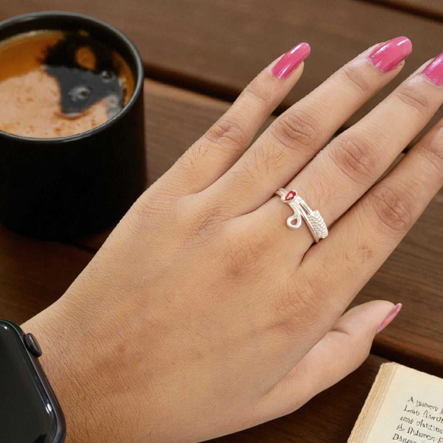 Adjustable Ring with Red Enamel