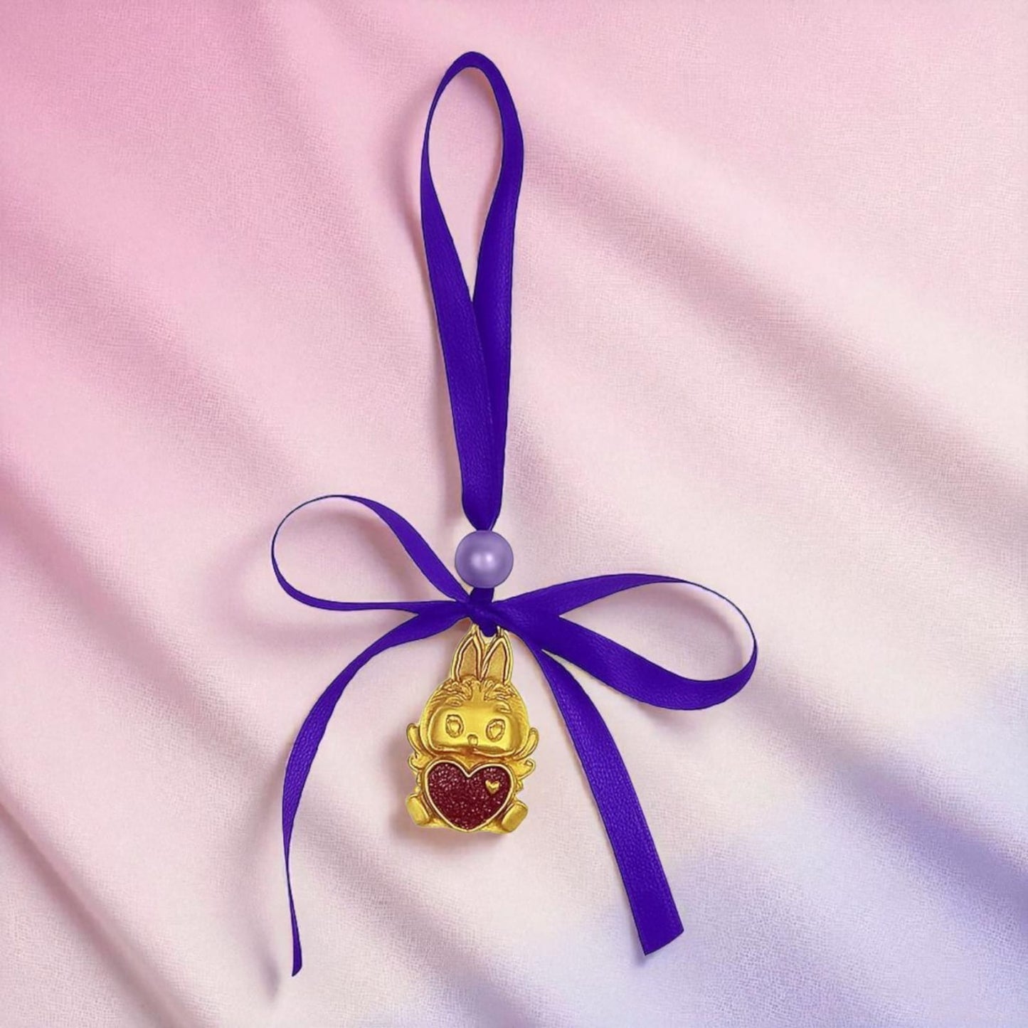 24K Gold Plated 12g Brass Labubu Doll with Ribbon