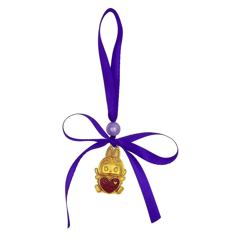 24K Gold Plated 12g Brass Labubu Doll with Ribbon