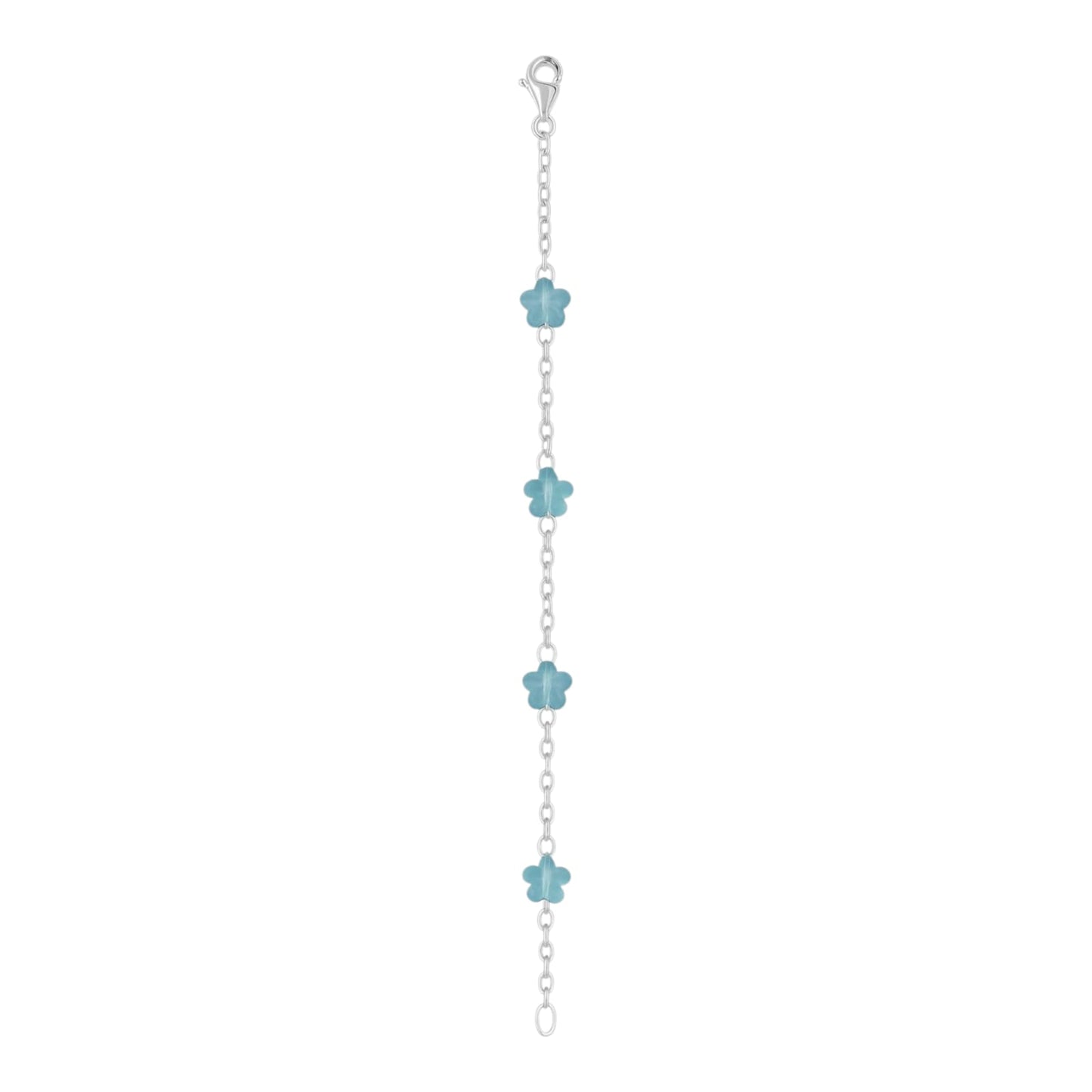 Silver Anklet with Blue Glass Flower Beads (Pair)