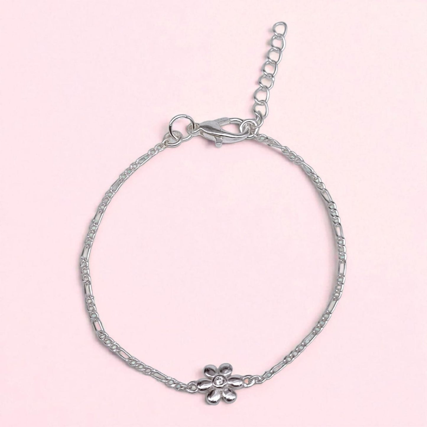 Silver Bracelet with Flower Charm