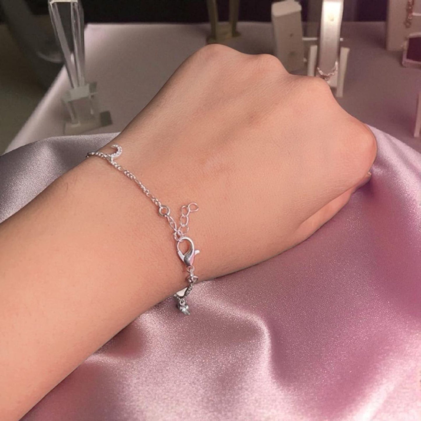 Silver Bracelet with moon Charm