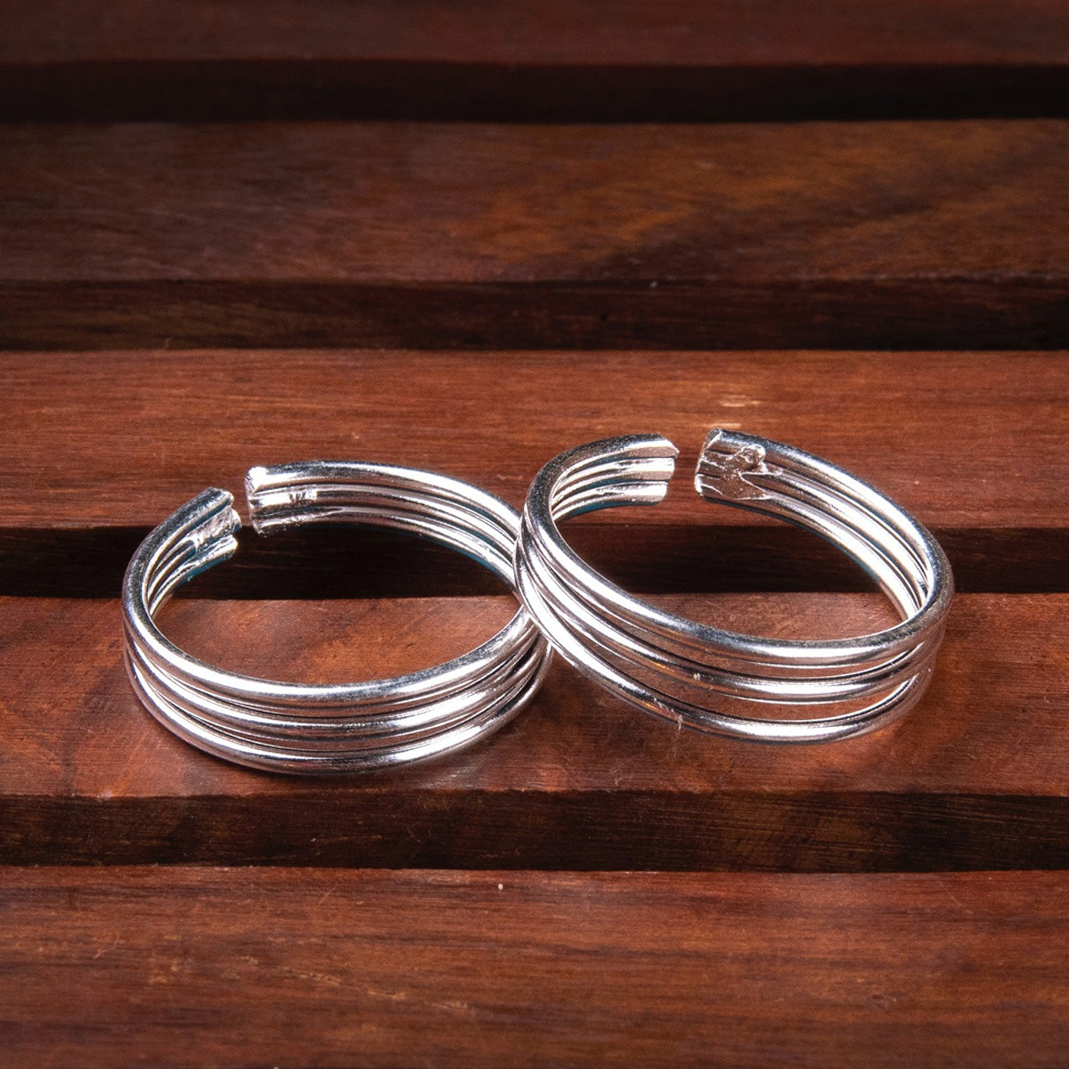 925 Sterling Silver Three Plain Wire Band Design Toe Ring For Women