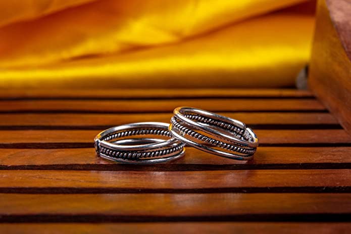925 Sterling Silver Oxidised Toe Ring For Women