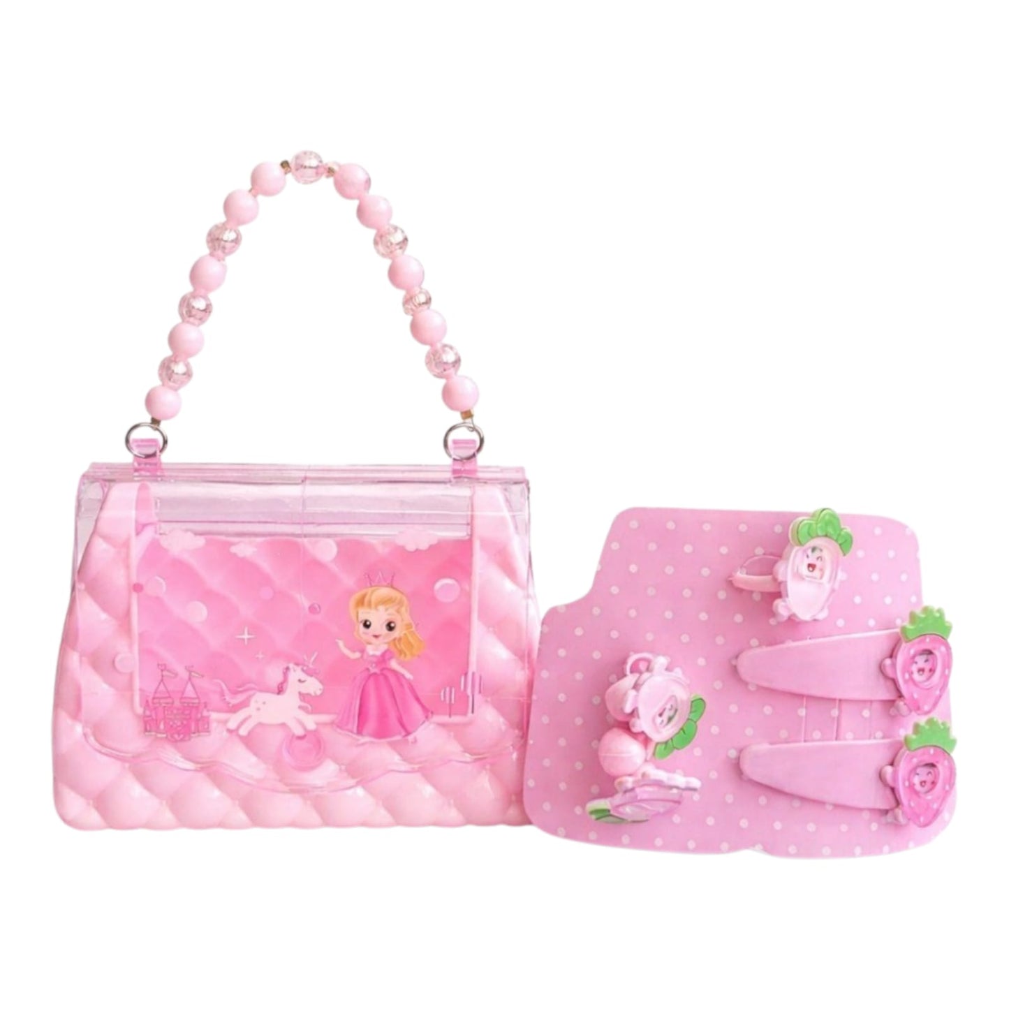 Kids Hair Accessories Set for Girls with Pink Princess Handbag