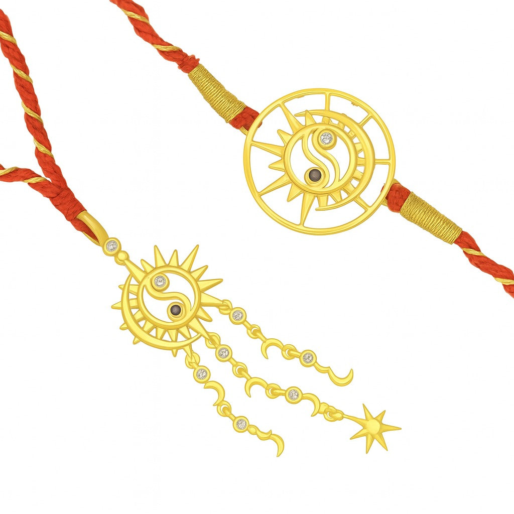 Sun-Moon Ying Yang Silver Rakhi for Bhaiya-Bhabhi Convertible Pendant