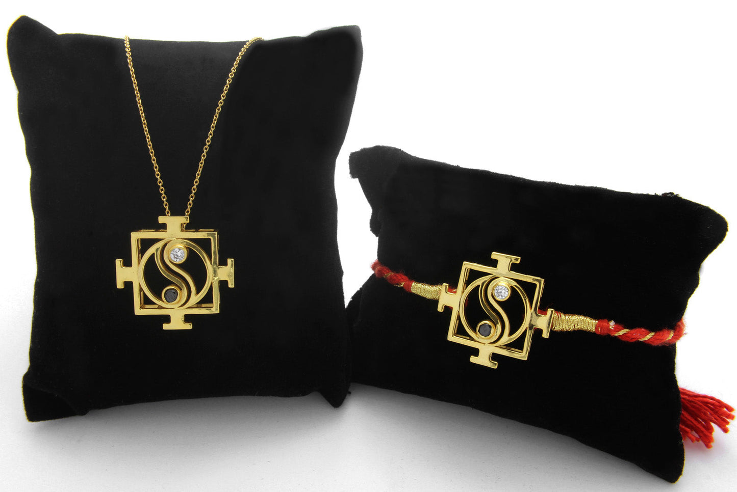 925 Sterling Silver 24kt Gold Plated Lakshmi Yantra Ying Yang Rakhi Cum Pendant for Brother