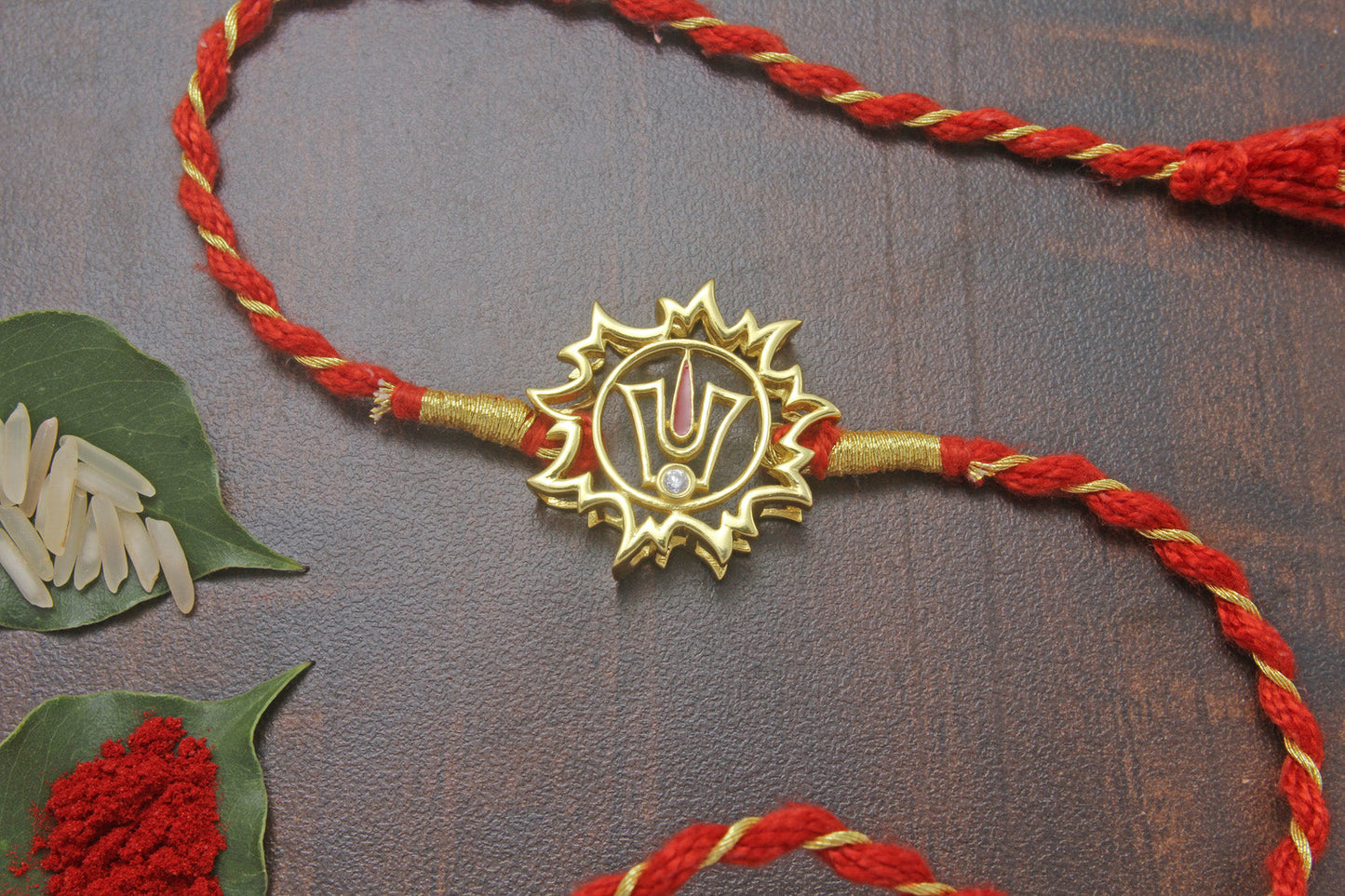 925 Sterling Silver 24kt Gold Plated Tirupati Sudarshan Chakra Rakhi Cum Pendant for Brother