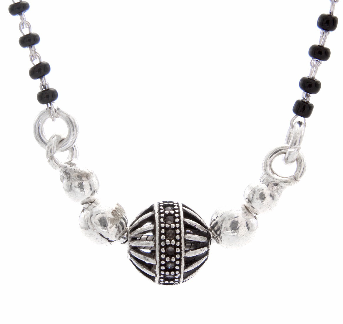 925 Sterling Silver Oxidised Round Shape Studded Mangalsutra For Women