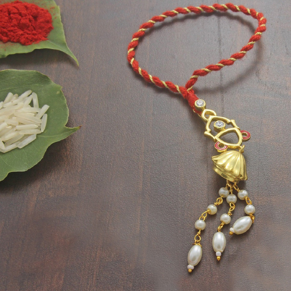 925 Sterling Silver 24kt Gold Plated Devi Trident Lumba Rakhi for Bhabhi