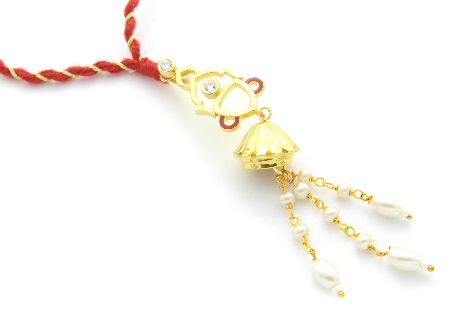 925 Sterling Silver 24kt Gold Plated Devi Trident Lumba Rakhi for Bhabhi
