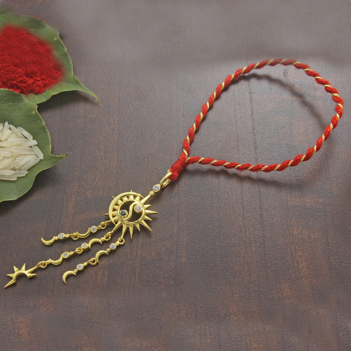 925 Sterling Silver 24kt Gold Plated Sun-Moon Ying Yang Lumba Rakhi for Bhabhi