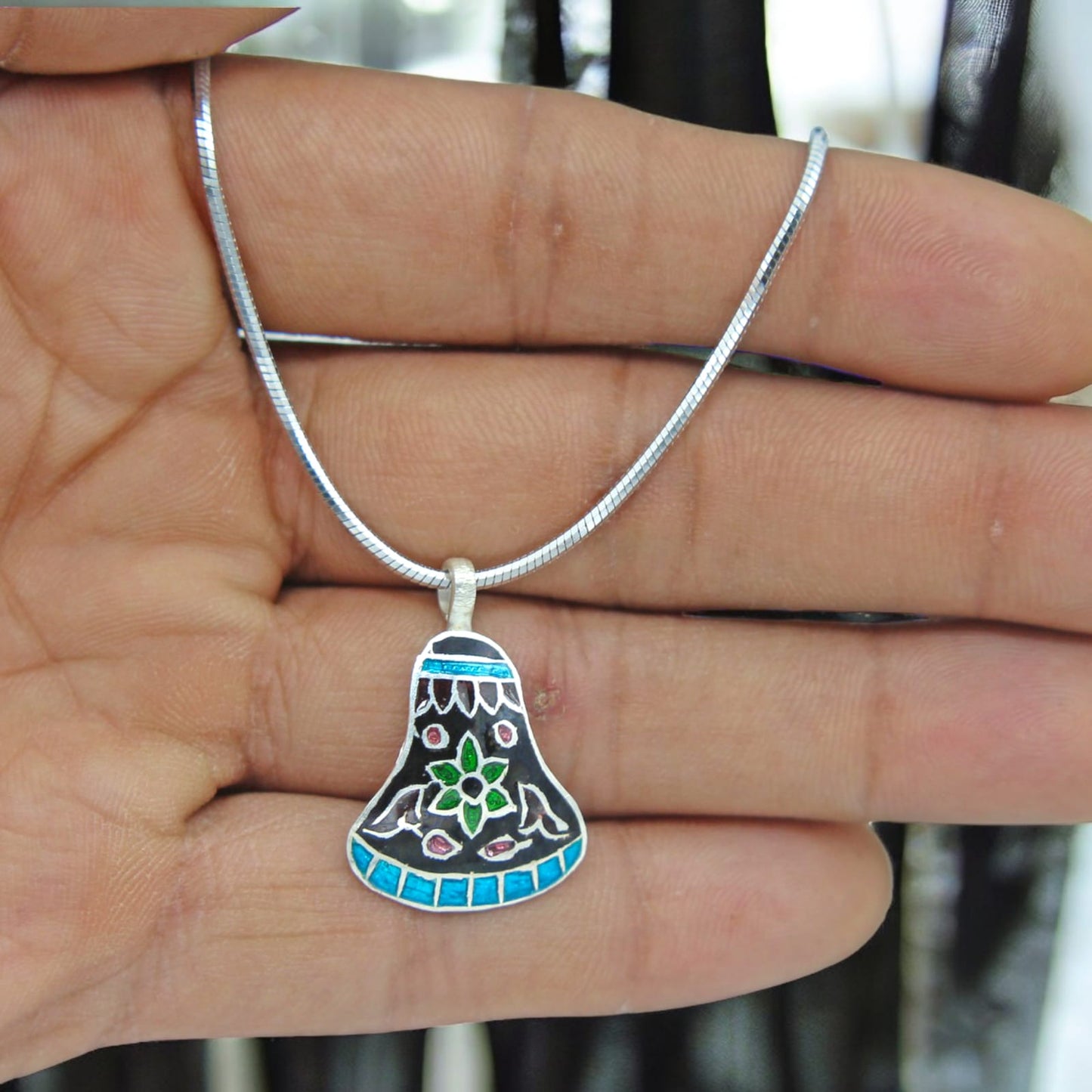 925 Sterling Silver Bell Design Enamel Pendant For Girls and Women