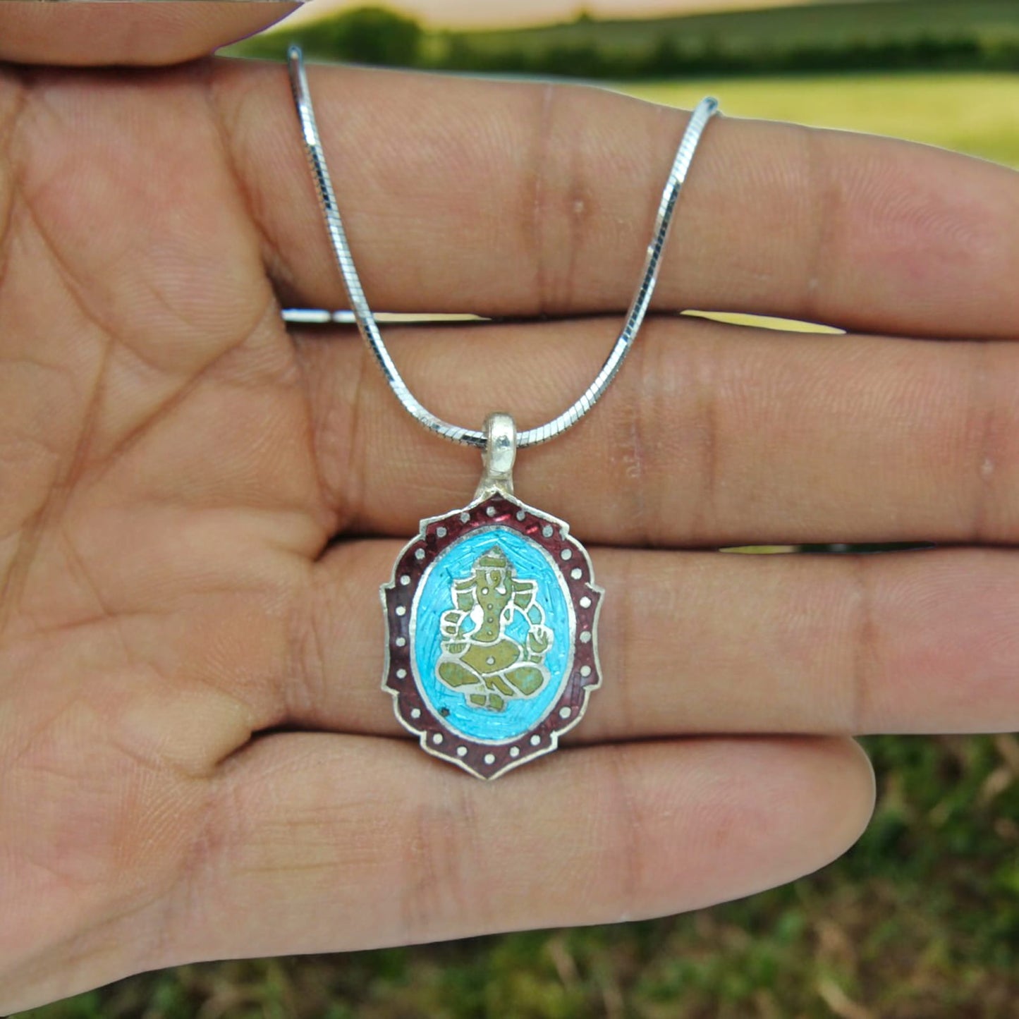 925 Sterling Silver Design Enamel Pendant With Gold Ganesha For Girls and Women