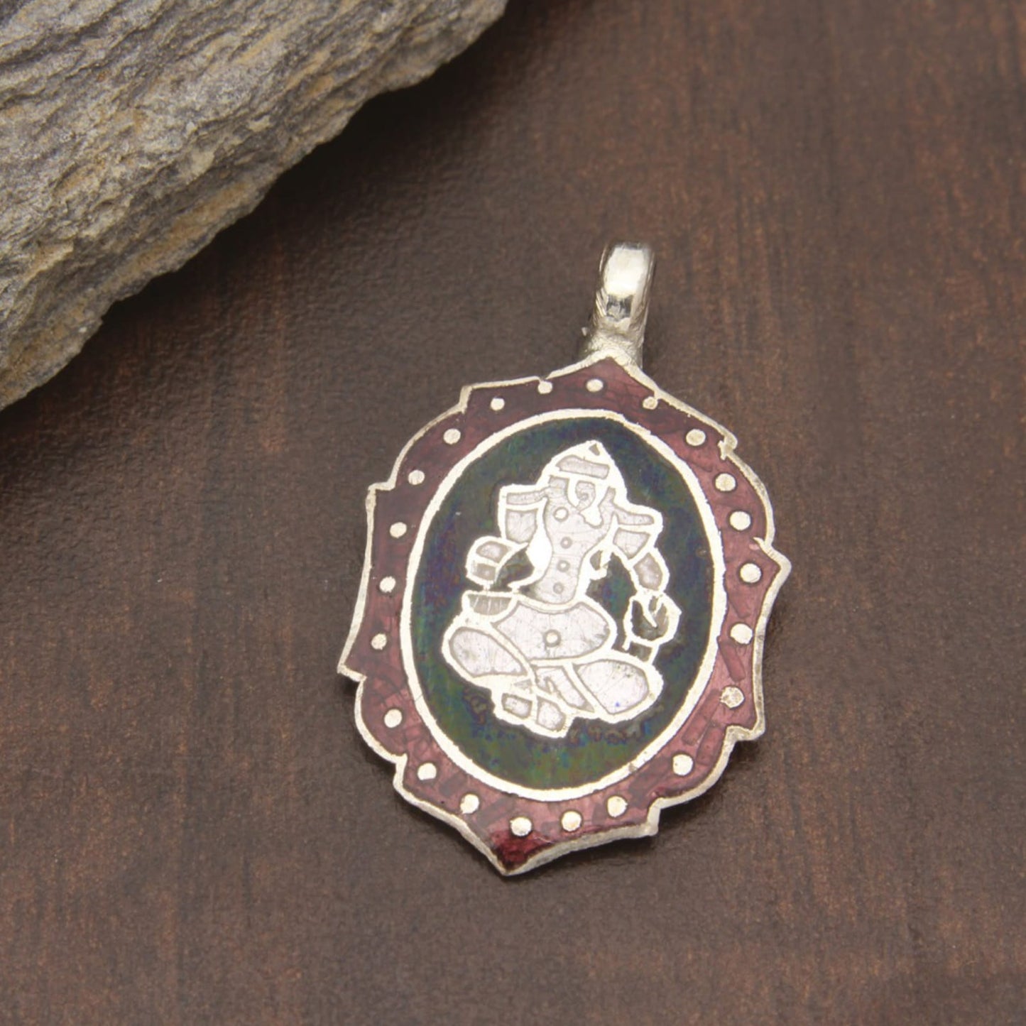 925 Sterling Silver Design Enamel Pendant With Ganesha For Girls and Women
