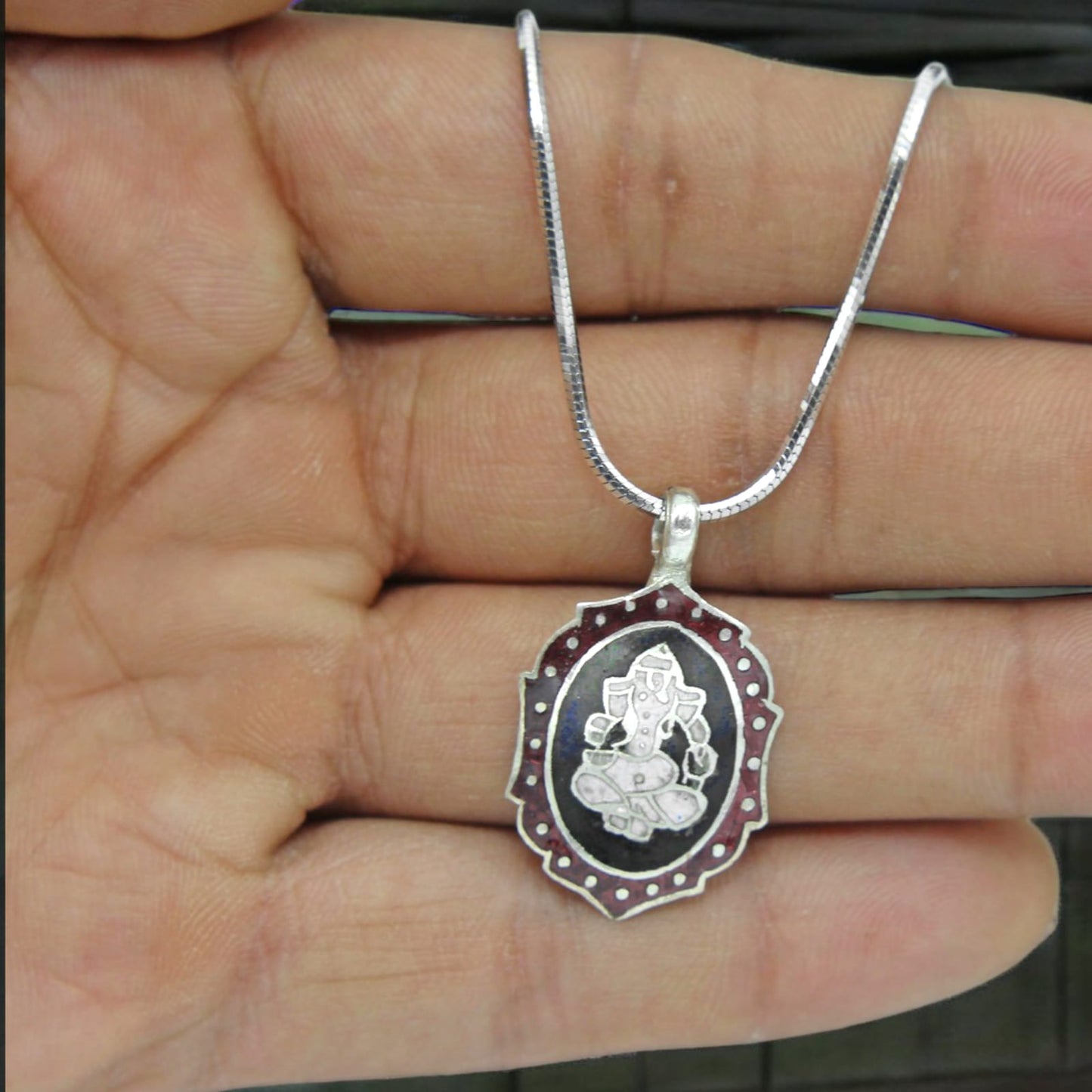925 Sterling Silver Design Enamel Pendant With Ganesha For Girls and Women