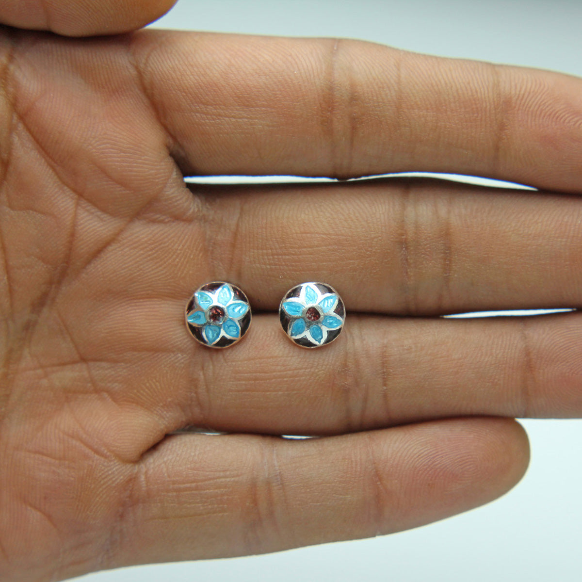 925 Sterling Silver Blue And Wine Flower Earring Stud For Girls And Women