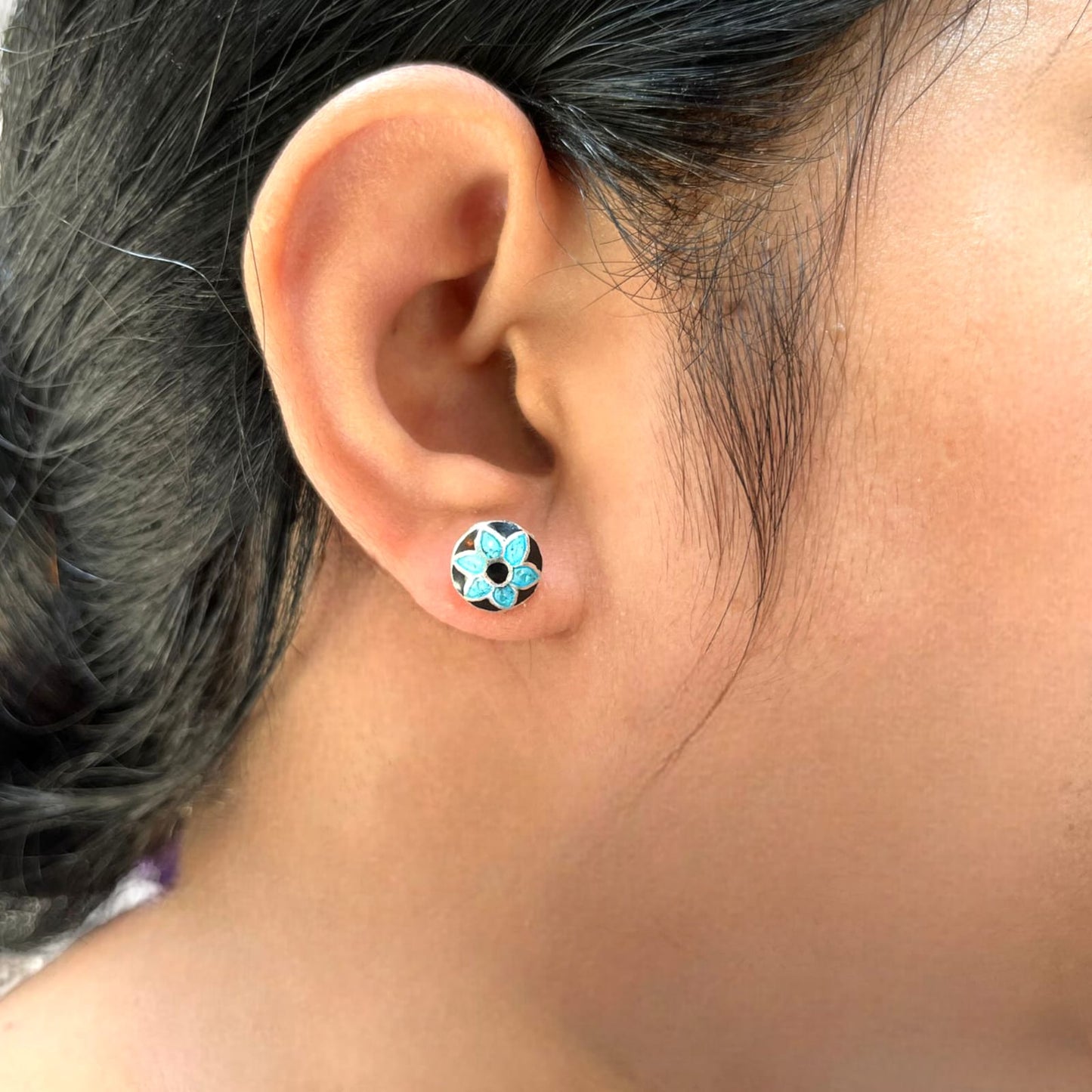 925 Sterling Silver Blue And Wine Flower Earring Stud For Girls And Women