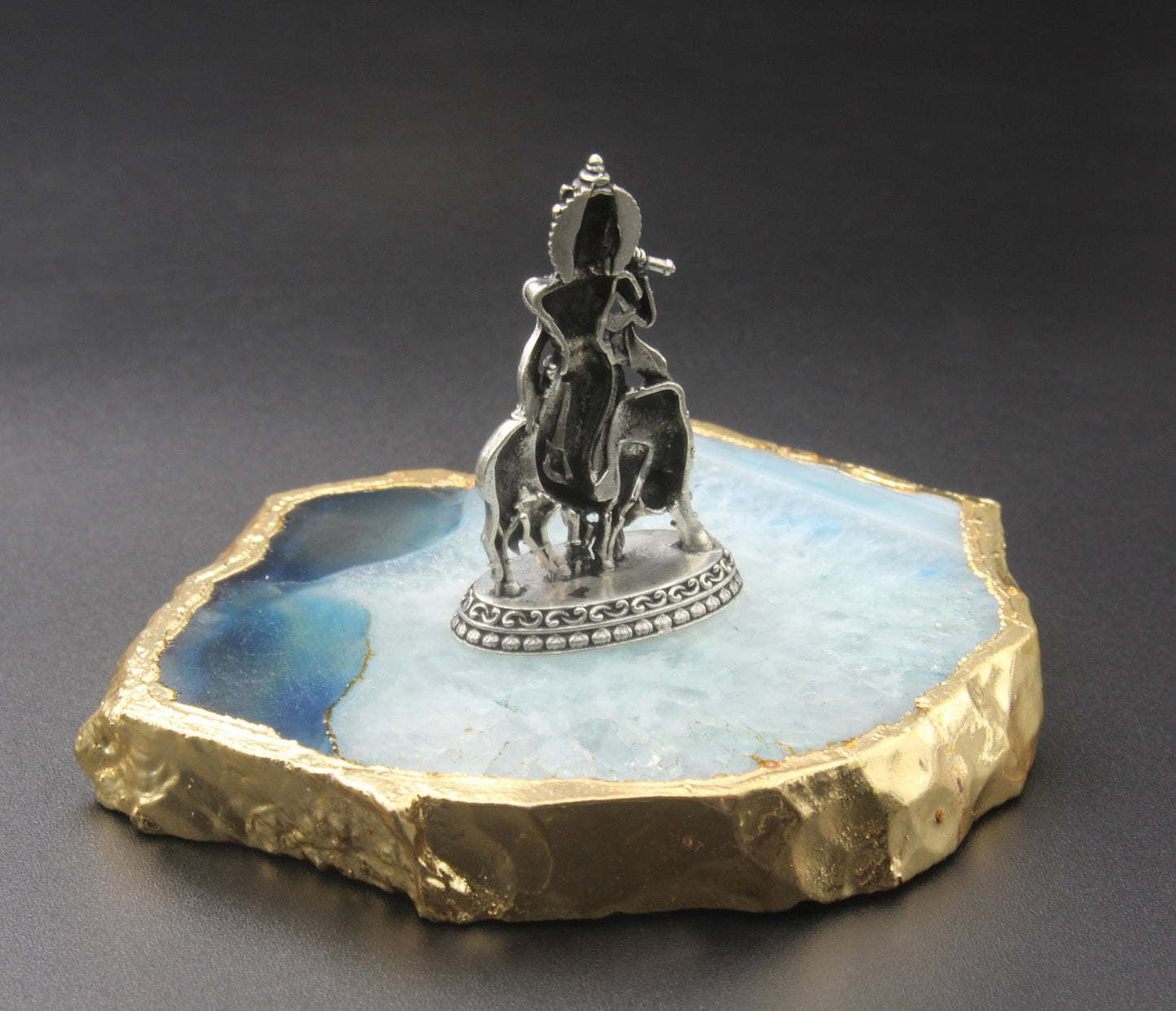925 Sterling Silver Lord Krishna Ji With Cow Idol