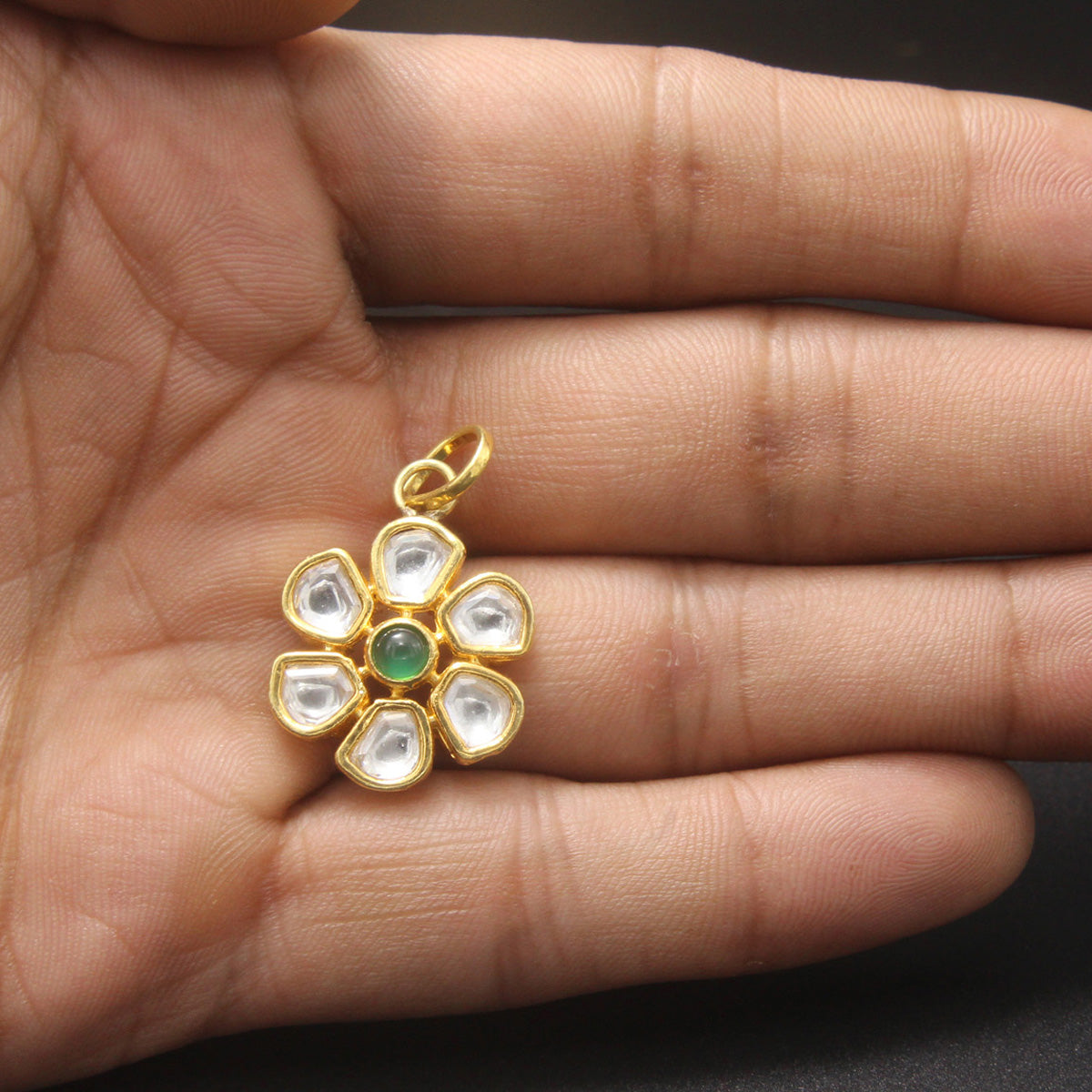 925 Sterling Silver Flower Shape Kundan Pendant For Girls And Women