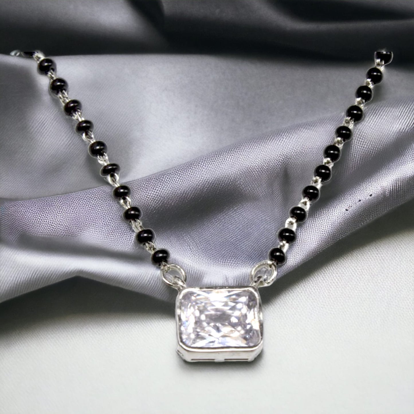 925 Sterling Silver Rectangle Stone Mangalsutra For Women