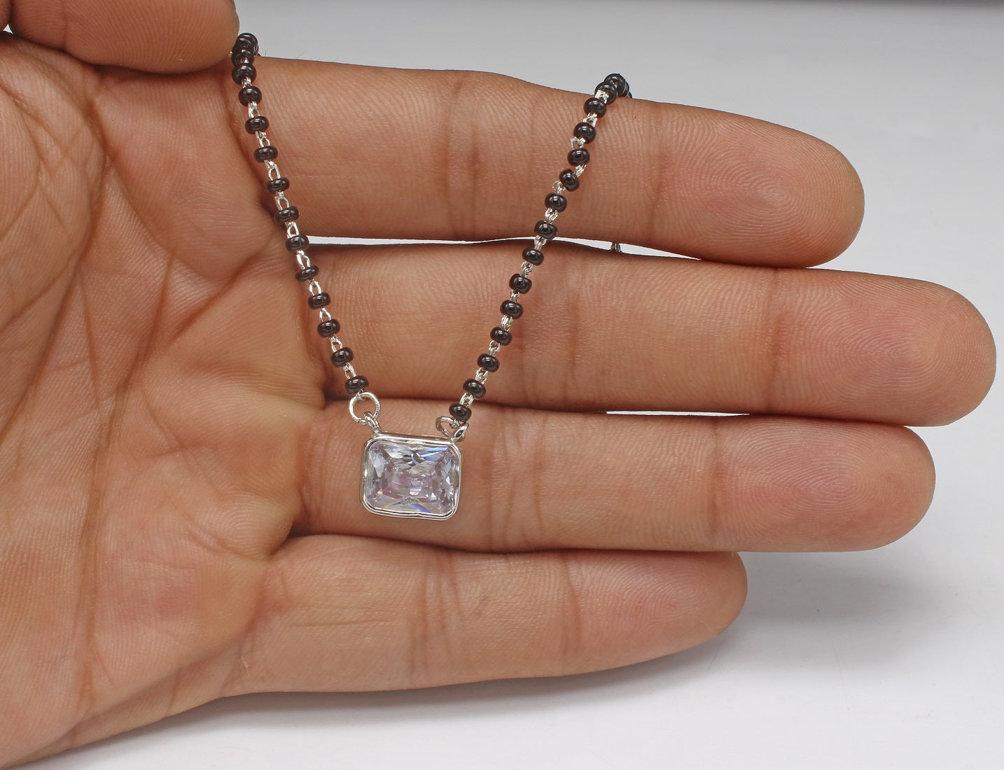 925 Sterling Silver Rectangle Stone Mangalsutra For Women