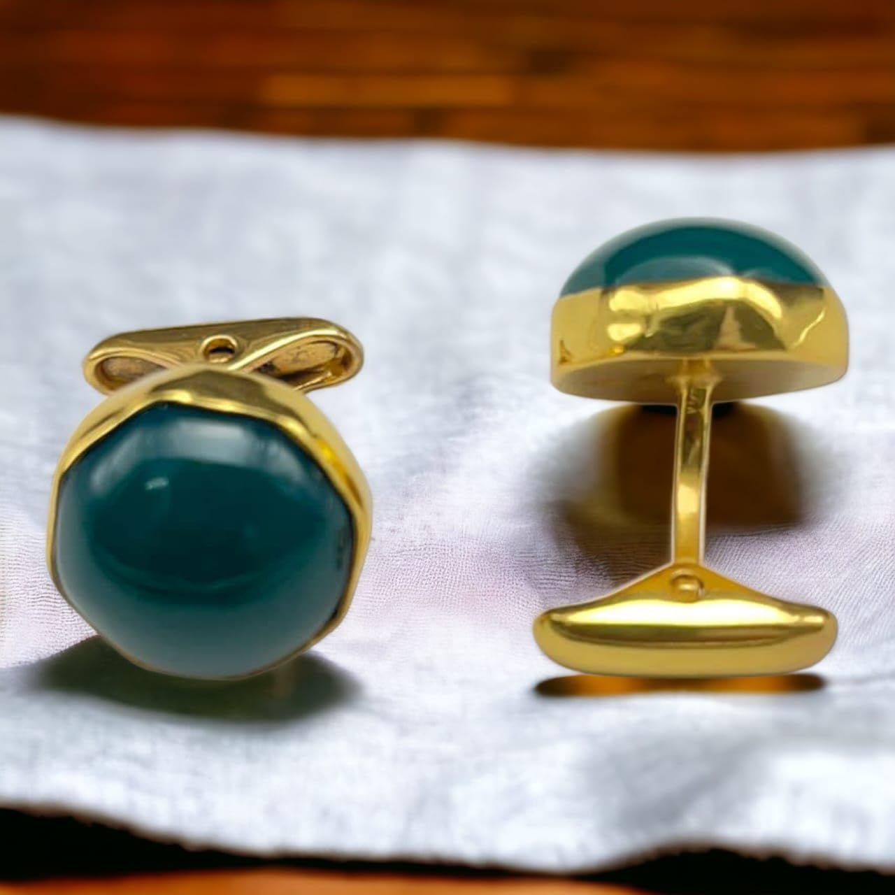 Green Hexagon Shape Natural Stone Cufflinks