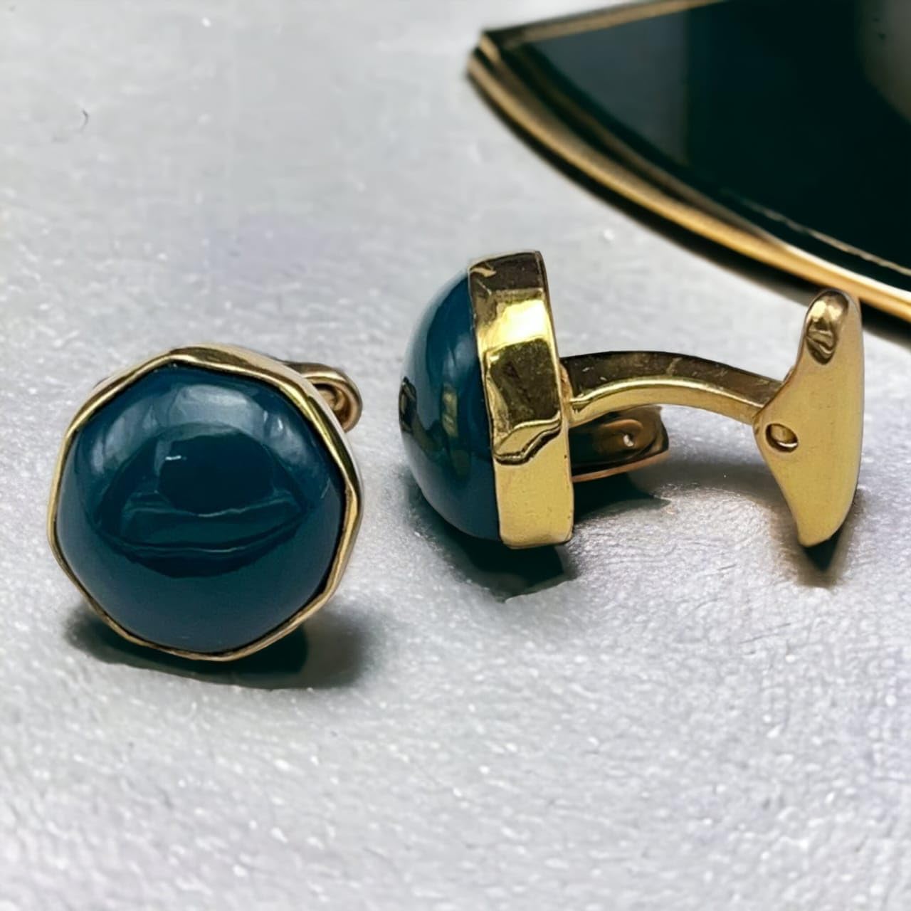 Green Hexagon Shape Natural Stone Cufflinks