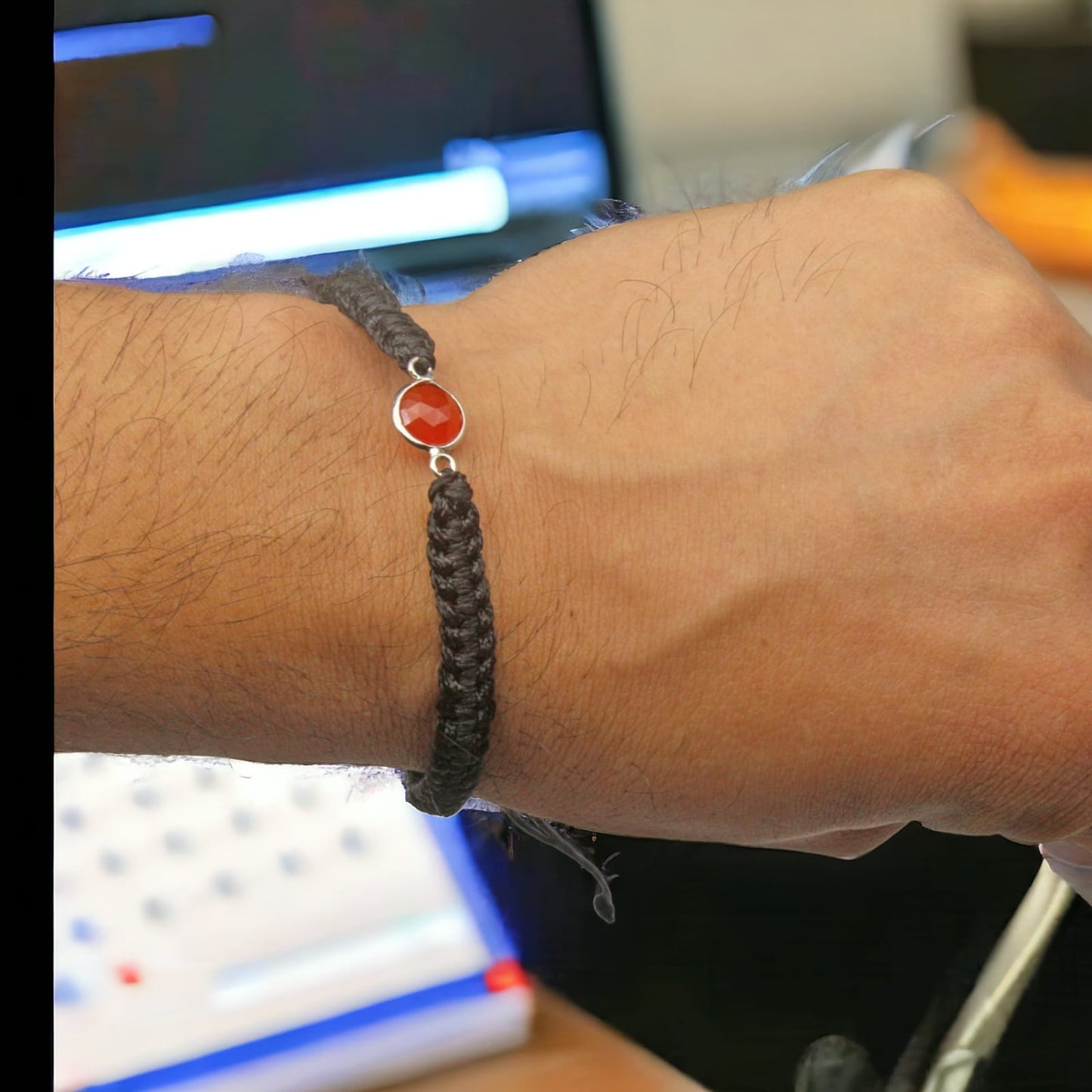 925 Sterling Silver Semi Precious Garnet Birth Stone Black Bracelet