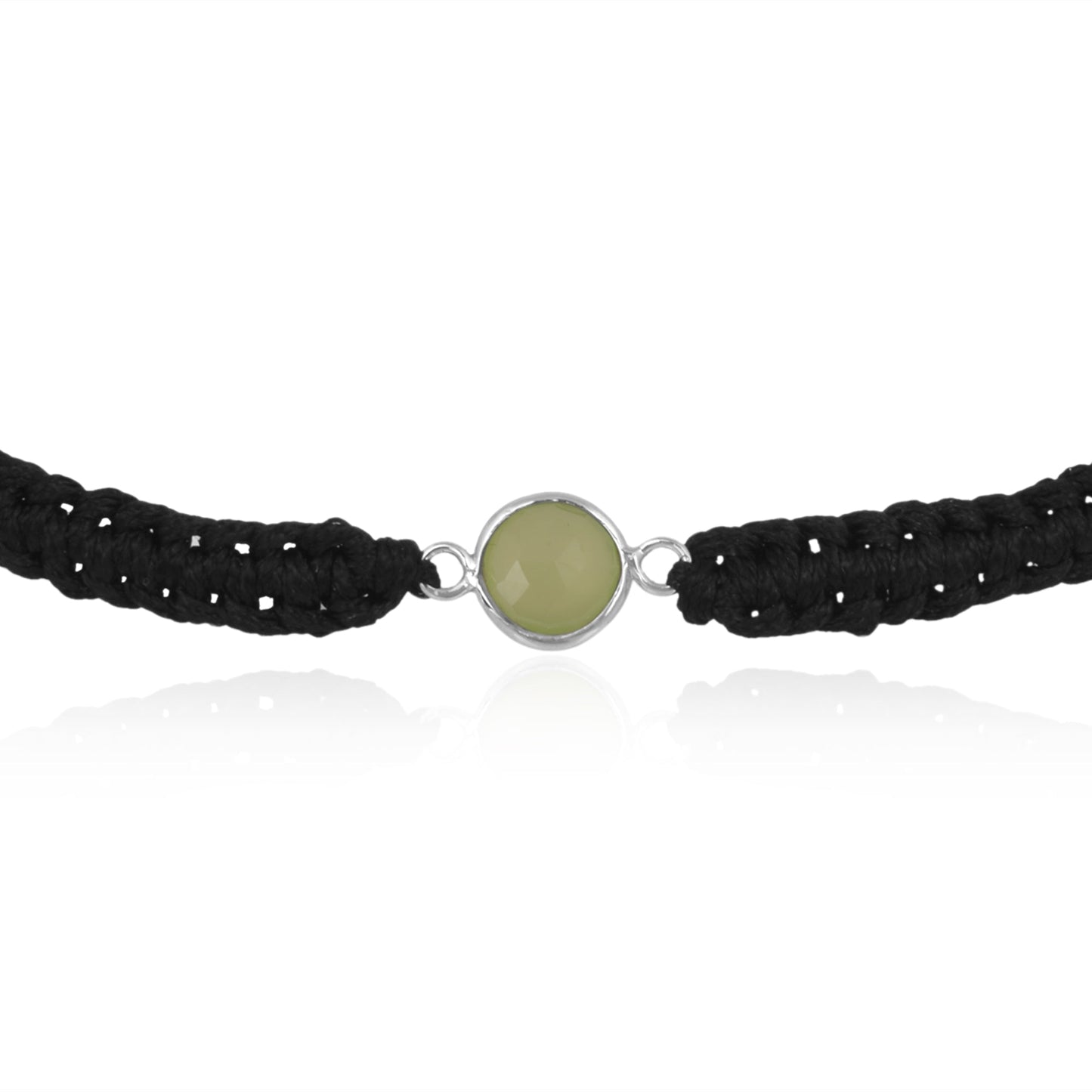 925 Sterling Silver Semi Precious Peridot Birth Stone Black Bracelet