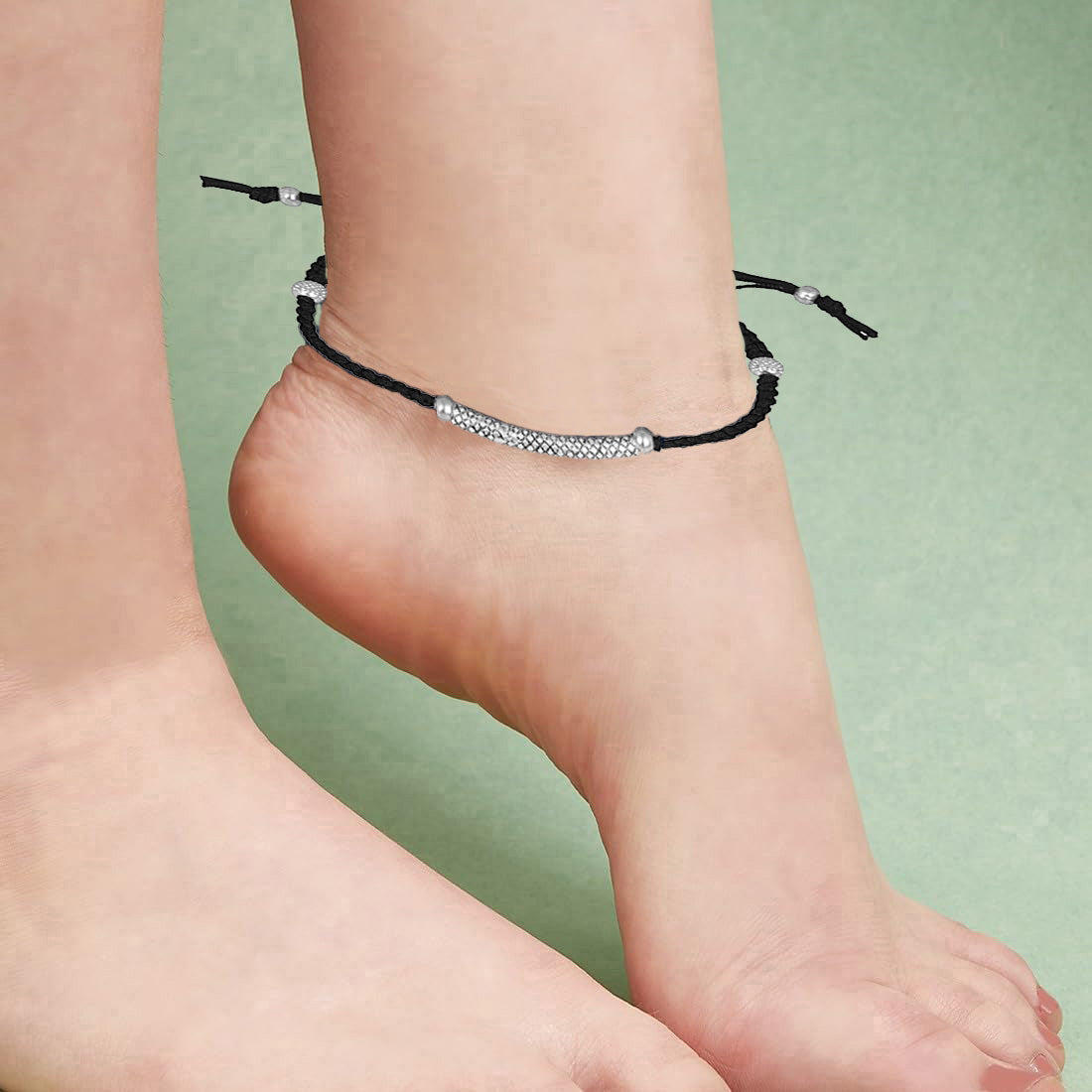 Curved Bar Black Thread Anklet