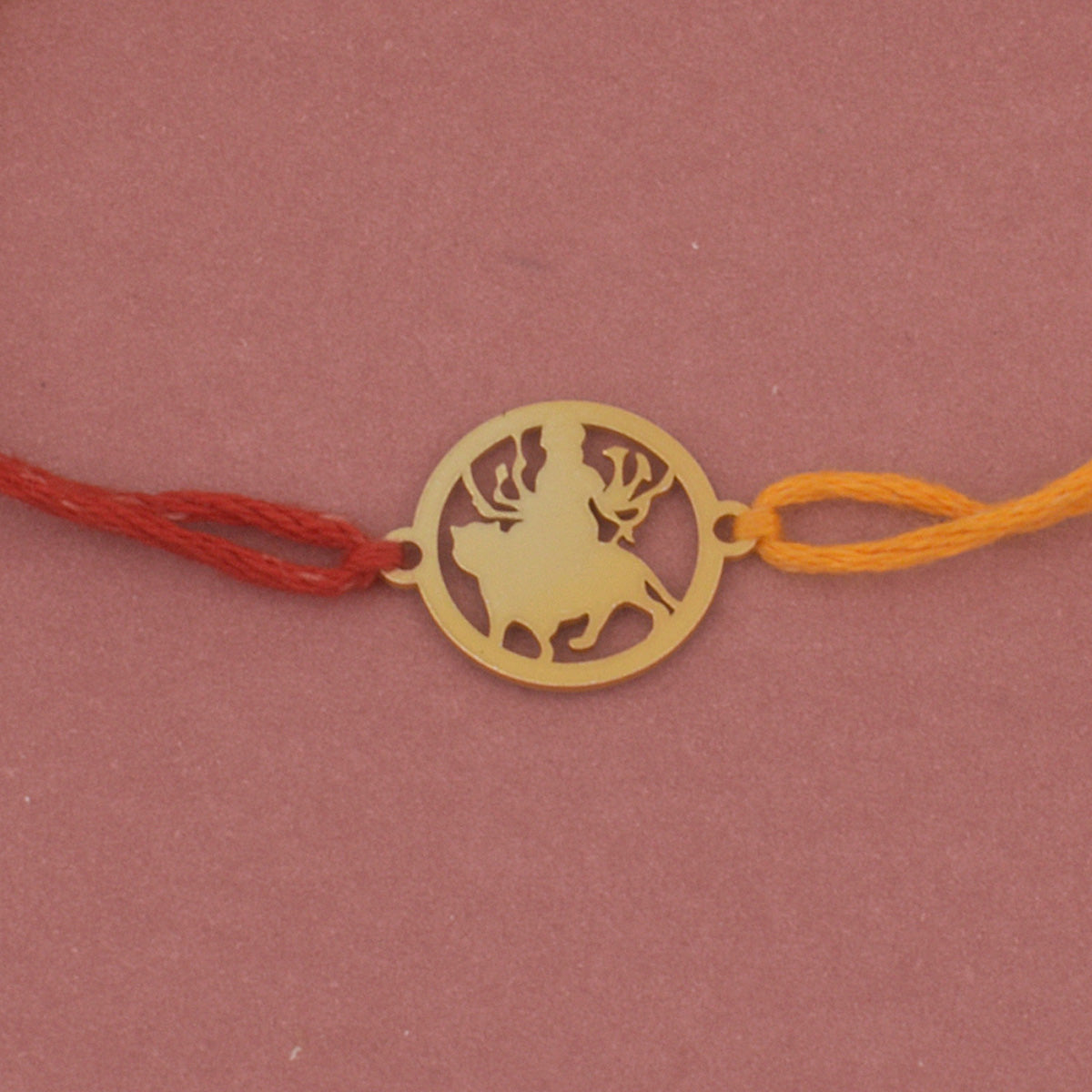 925 Sterling Silver 24kt Gold Plated Laser cut Maa Durga Sherawali Rakhi For Brother