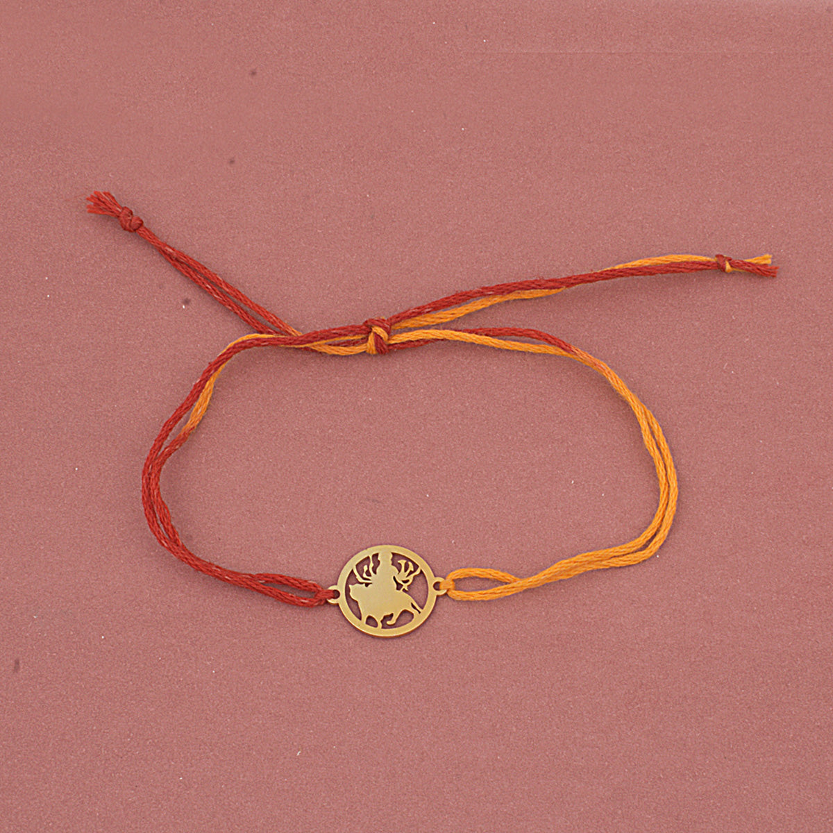 925 Sterling Silver 24kt Gold Plated Laser cut Maa Durga Sherawali Rakhi For Brother