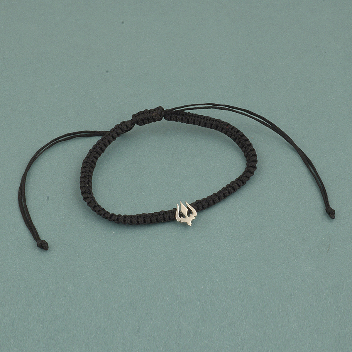 925 Sterling Silver Trishul Bracelet in Black Thread