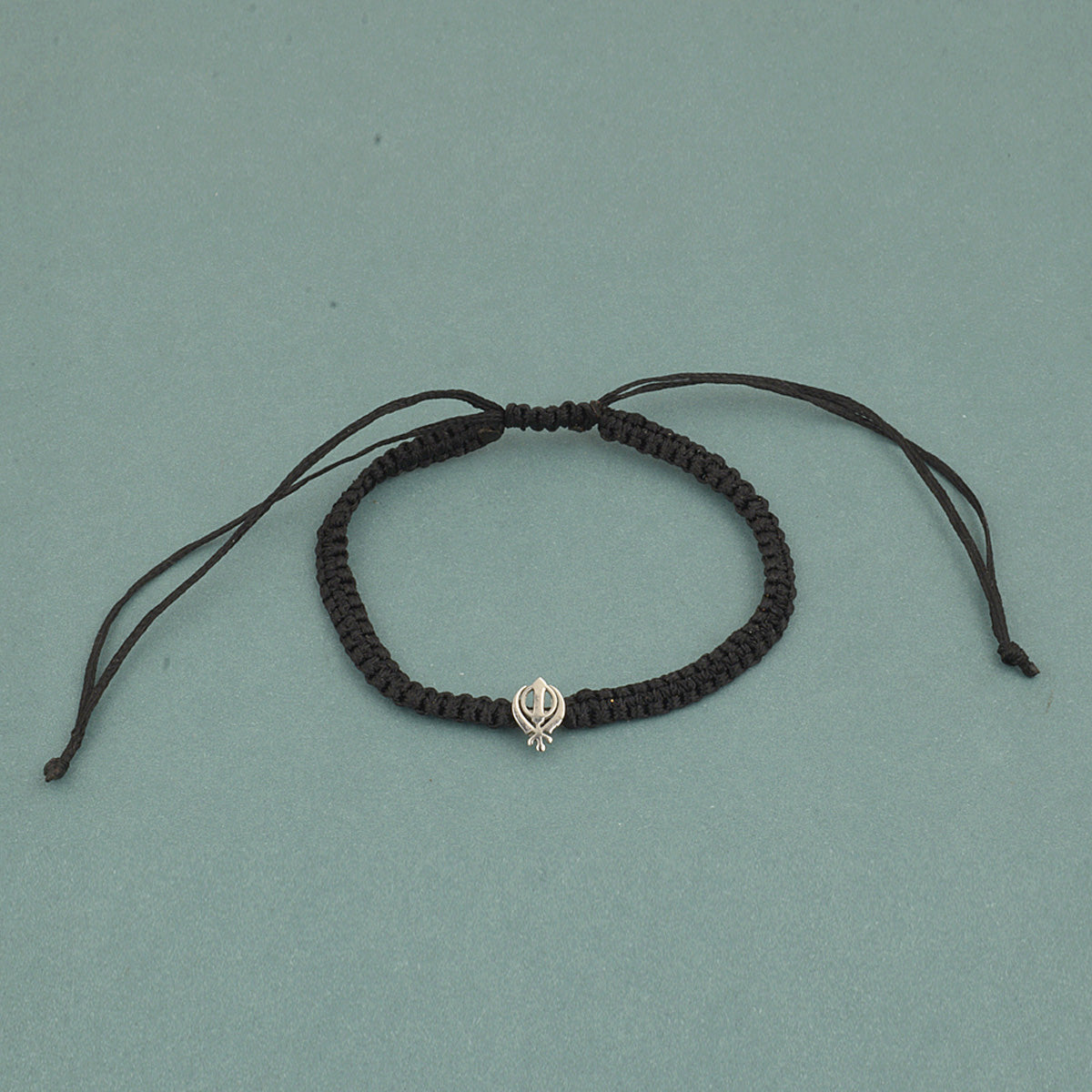 925 Sterling Silver Khanda Bracelet In Black Thread