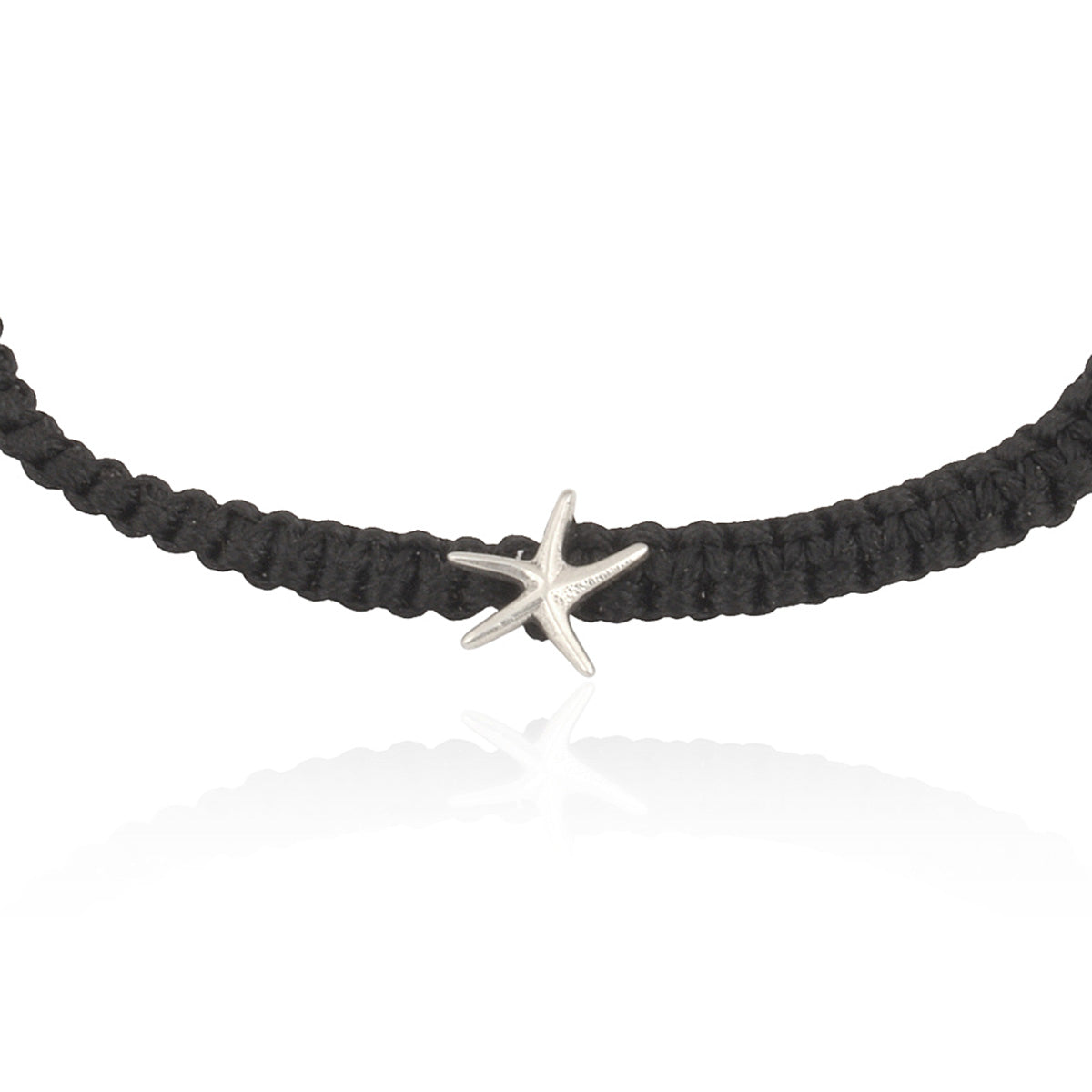 925 Sterling Silver Star Charm Bracelet in Black Thread
