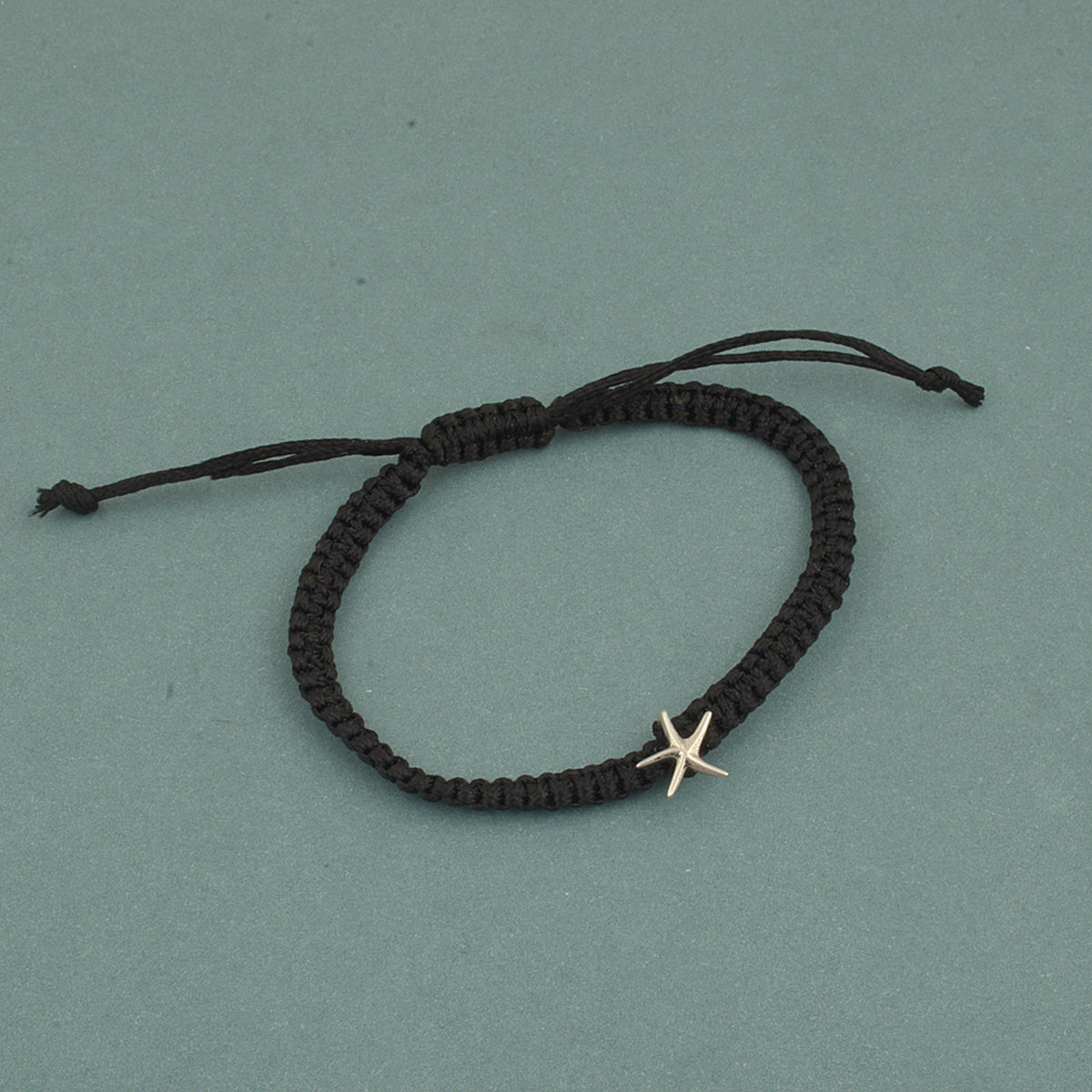 925 Sterling Silver Star Charm Bracelet in Black Thread