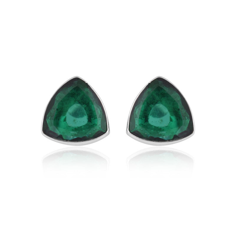 925 Sterling Silver Triangle Emerald Stone Earring Studs For Girls And Women