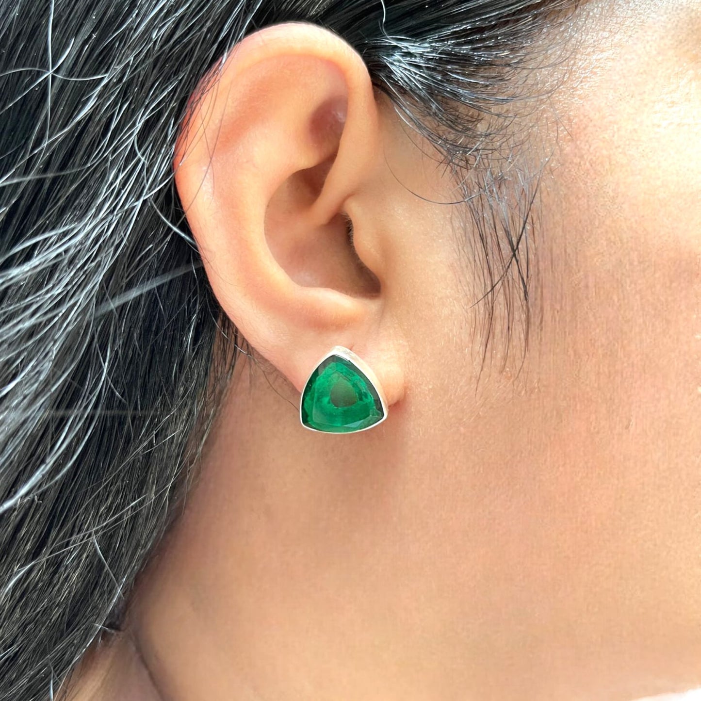 925 Sterling Silver Triangle Emerald Stone Earring Studs For Girls And Women