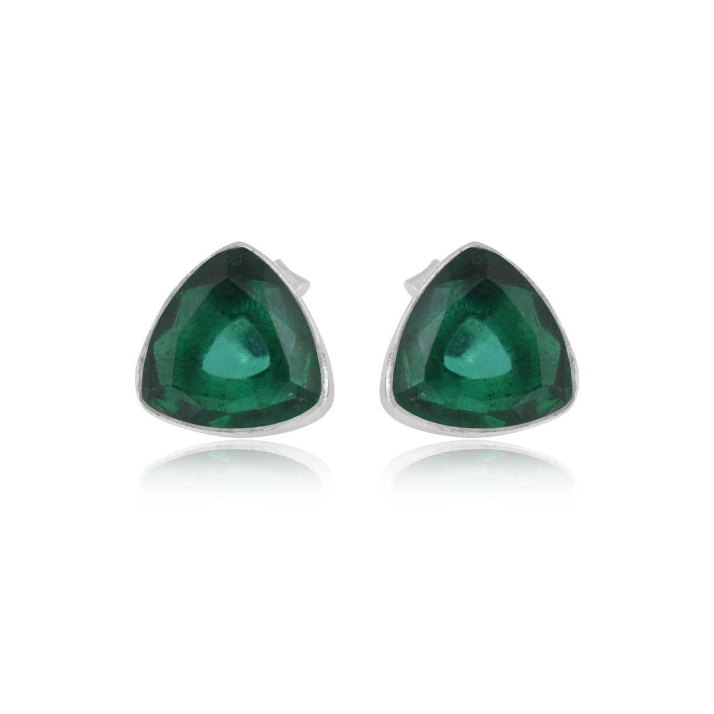 925 Sterling Silver Emerald Stone Triangle Shape Earring Studs For Girls And Women