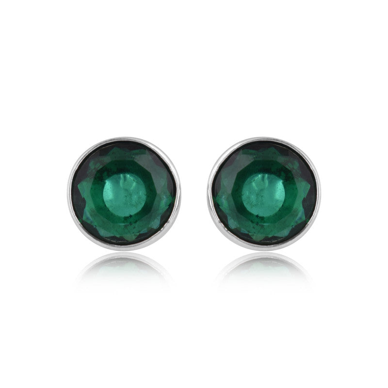 925 Sterling Silver Emerald Stone Round Shape Earring Studs For Girls And Women